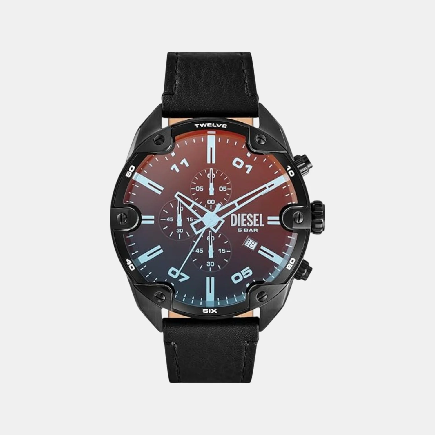 Spiked Men Quartz Black Dial Chronograph Leather Watch DZ4667