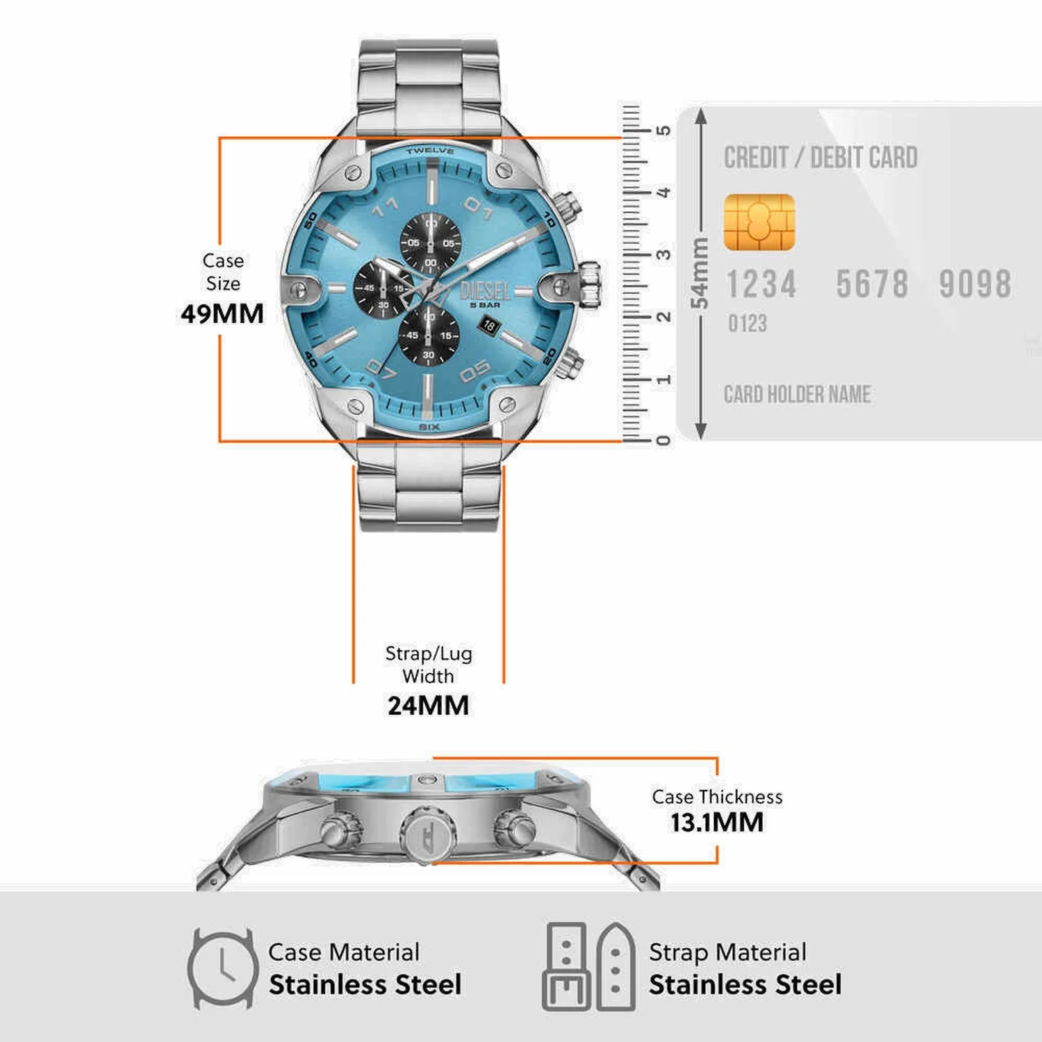 Spiked Men Quartz Blue Dial Analog Stainless Steel Watch DZ4655 - Image 5