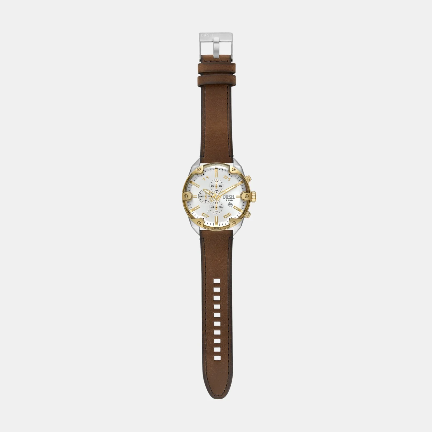 Spiked Men Quartz Silver Dial Chronograph Leather Watch DZ4665 - Image 8