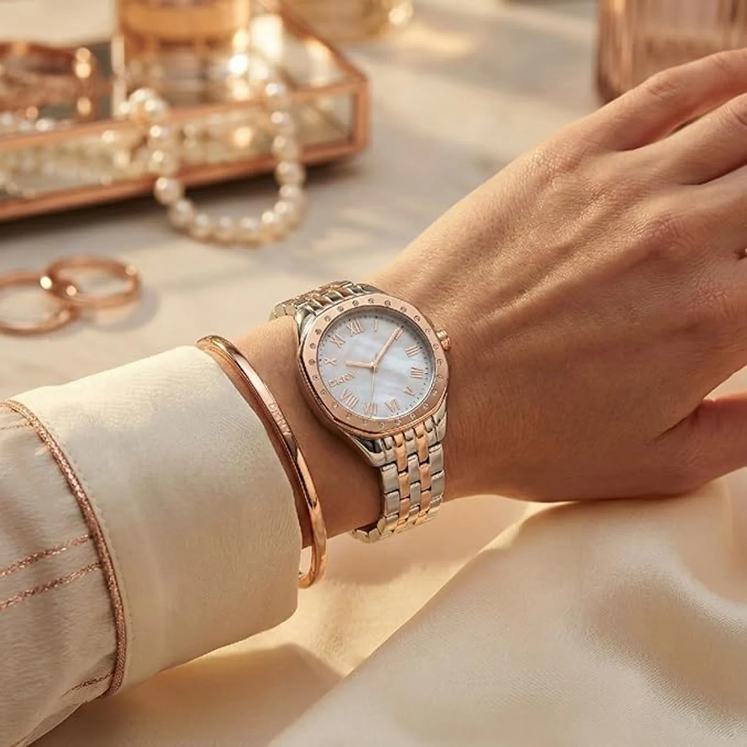 Brooklyn Mini Women Quartz White Mother Of Pearl Dial Analog Stainless Steel Watch DK1L013M0105 - Image 4
