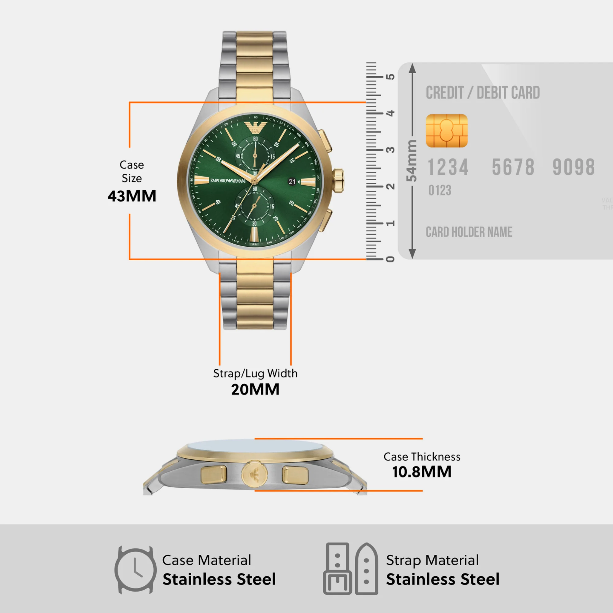 Claudio Men Quartz Green Dial Chronograph Stainless Steel Watch AR11511 - Image 4