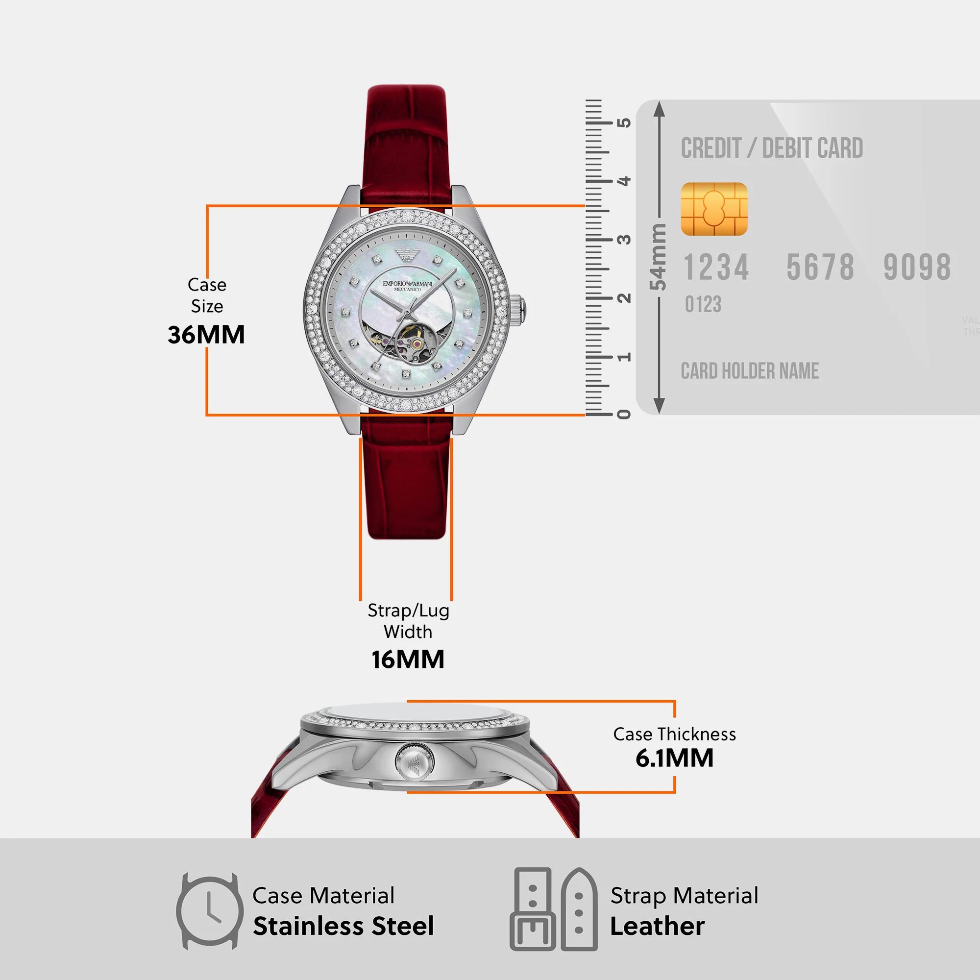 Leo Women Automatic Silver Dial Analog Leather Watch AR60075 - Image 8