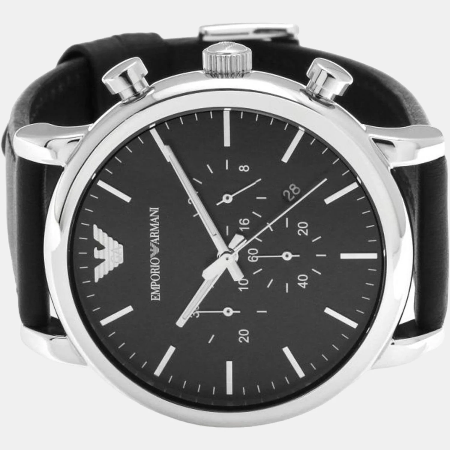 Luigi Men Quartz Black Dial Chronograph Leather Watch AR1828 - Image 3