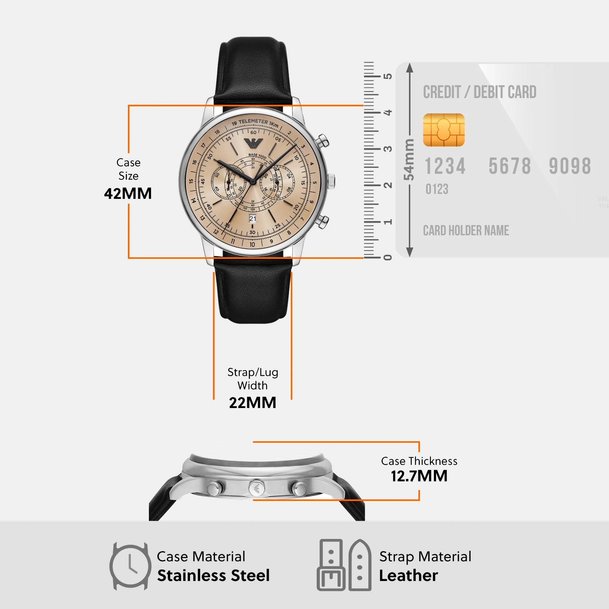 Men Quartz Beige Dial Chronograph Leather Watch AR11634 - Image 8