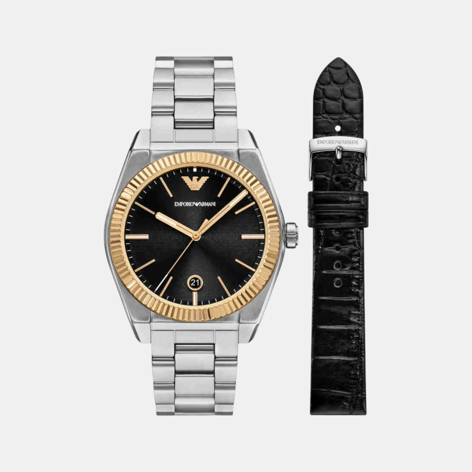 Men Quartz Black Dial Analog Stainless Steel Watch AR80077SET