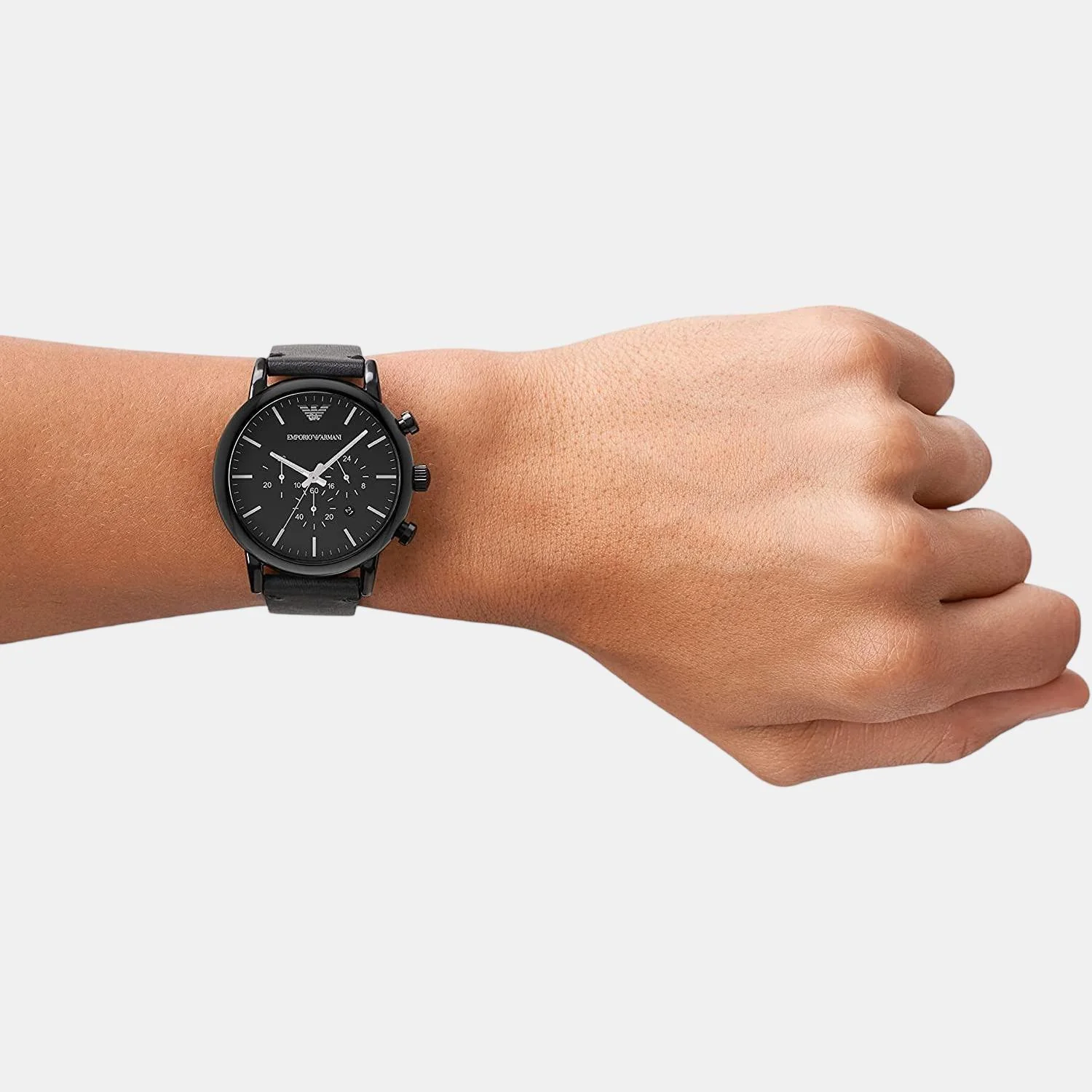Men Quartz Black Dial Chronograph Leather Watch AR1918 - Image 5