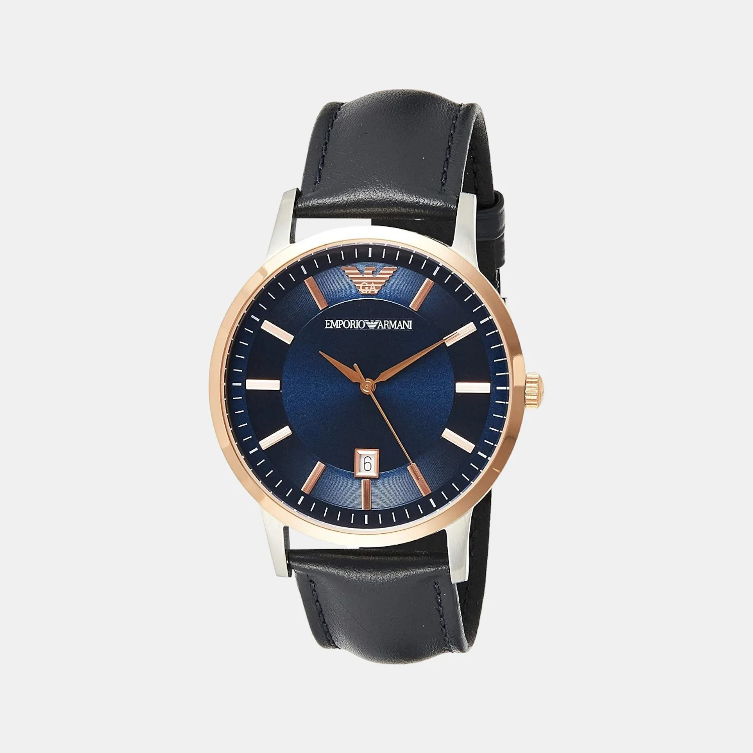 Men Quartz Blue Dial Analog Leather Watch AR11188