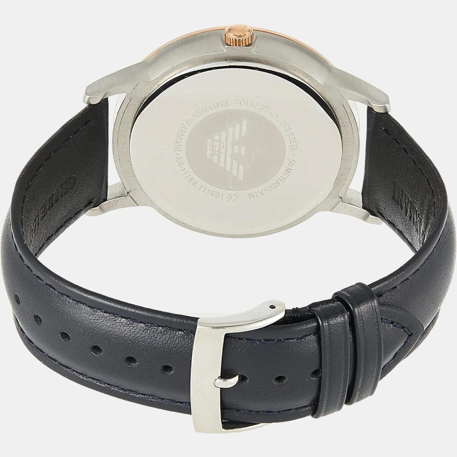 Men Quartz Blue Dial Analog Leather Watch AR11188 - Image 2