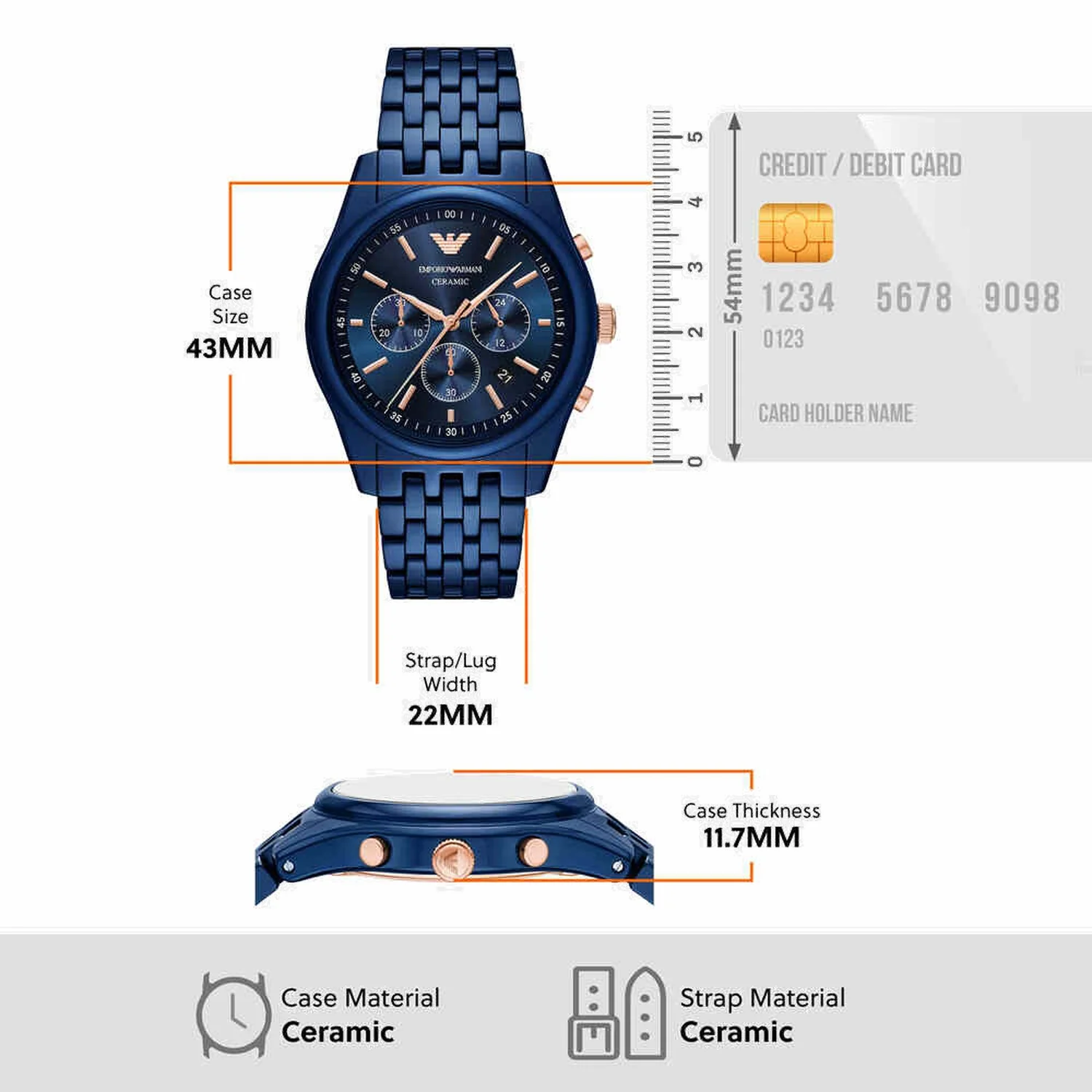 Men Quartz Blue Dial Chronograph Ceramic Watch AR70016 - Image 6