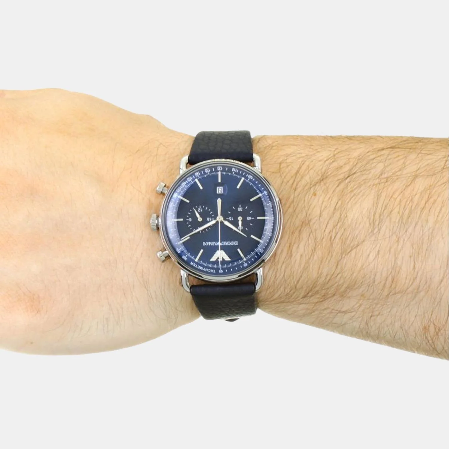 Men Quartz Blue Dial Chronograph Leather Watch AR11105 - Image 4