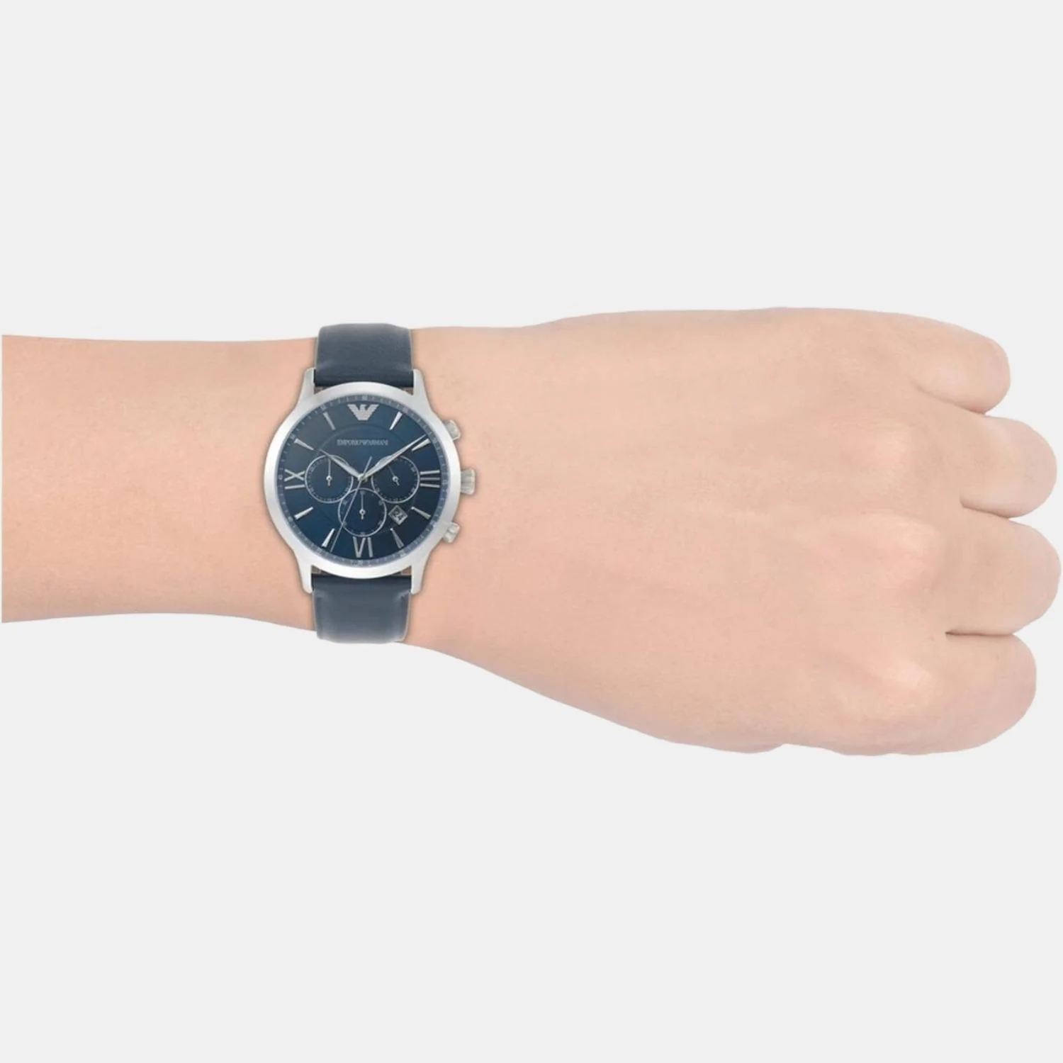 Men Quartz Blue Dial Chronograph Leather Watch AR11226 - Image 4