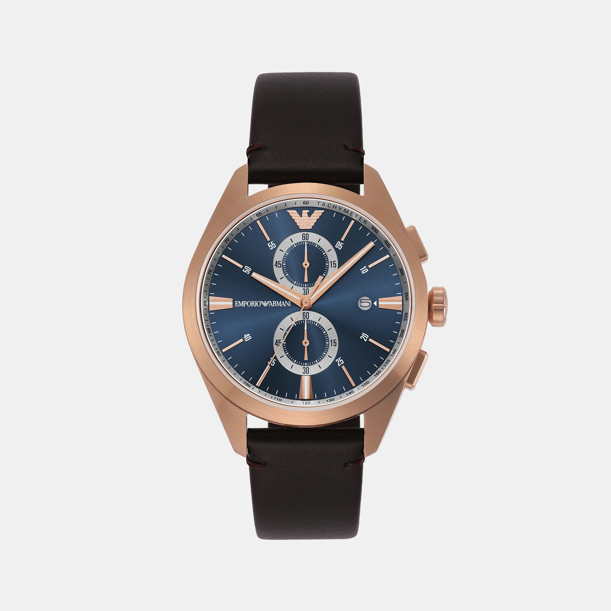 Men Quartz Blue Dial Chronograph Leather Watch AR11554 - Image 2