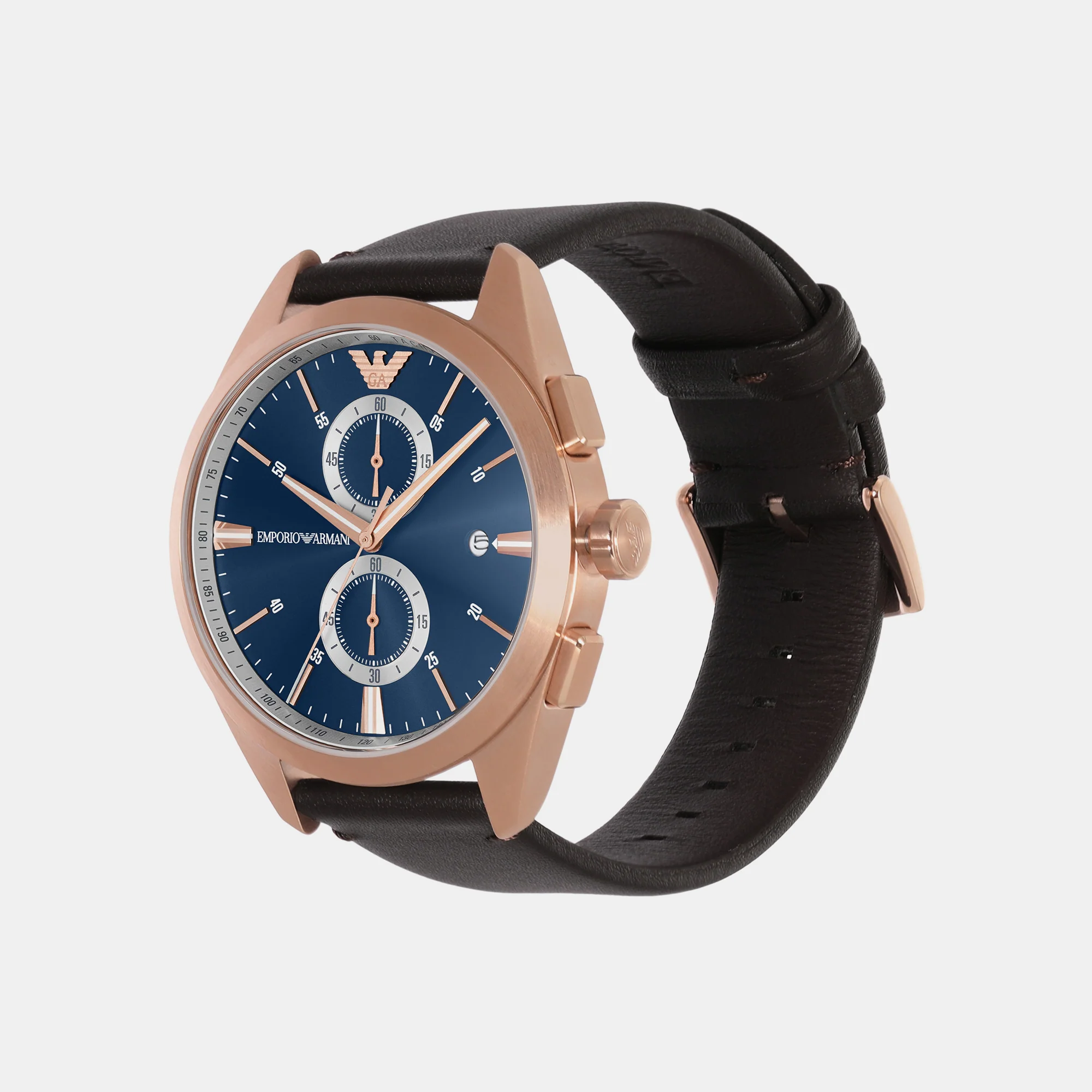 Men Quartz Blue Dial Chronograph Leather Watch AR11554 - Image 4