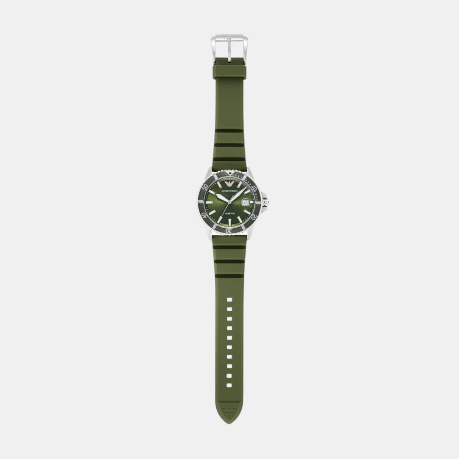 Men Quartz Green Dial Analog Silicone Watch AR11638 - Image 5