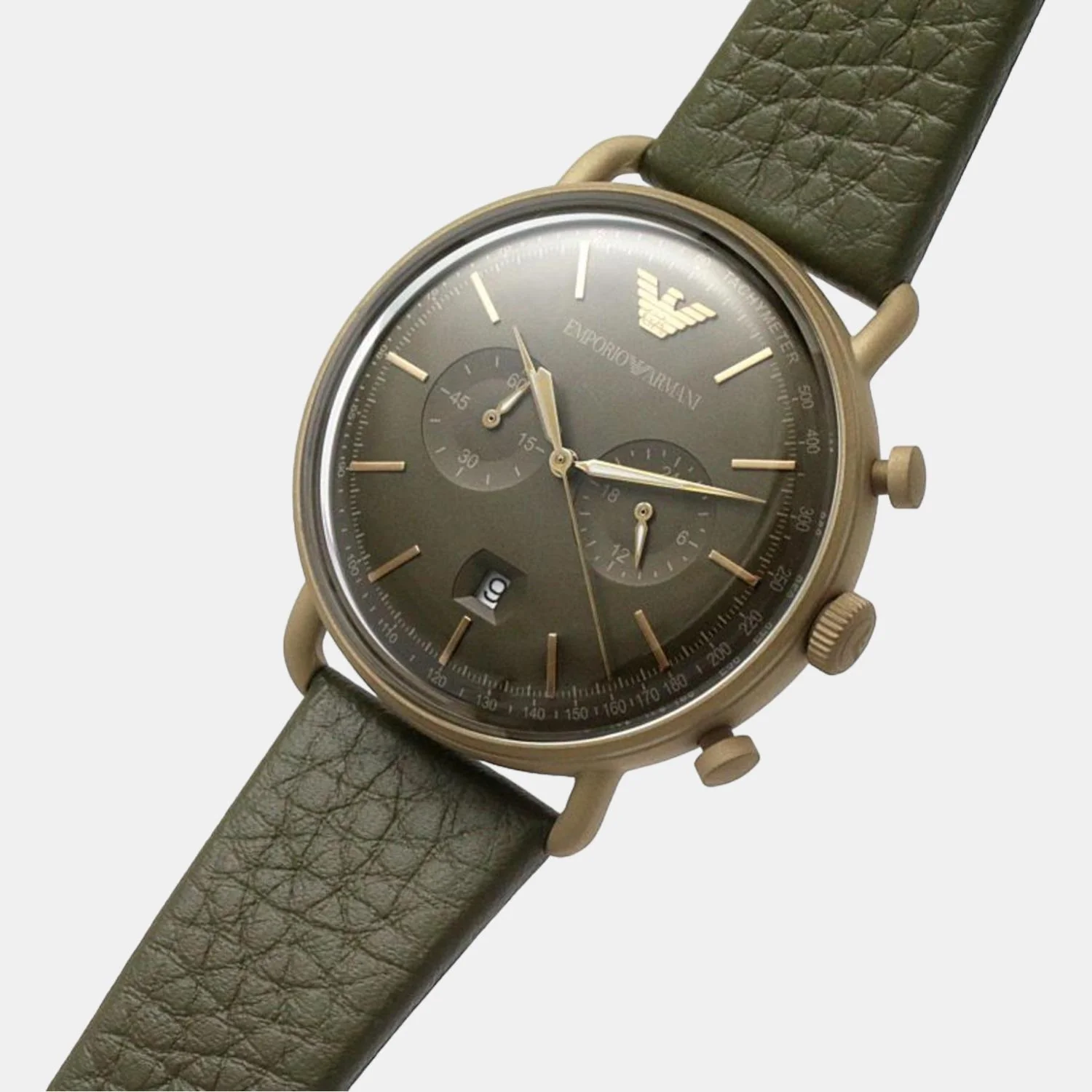 Men Quartz Green Dial Chronograph Leather Watch AR11421 - Image 5