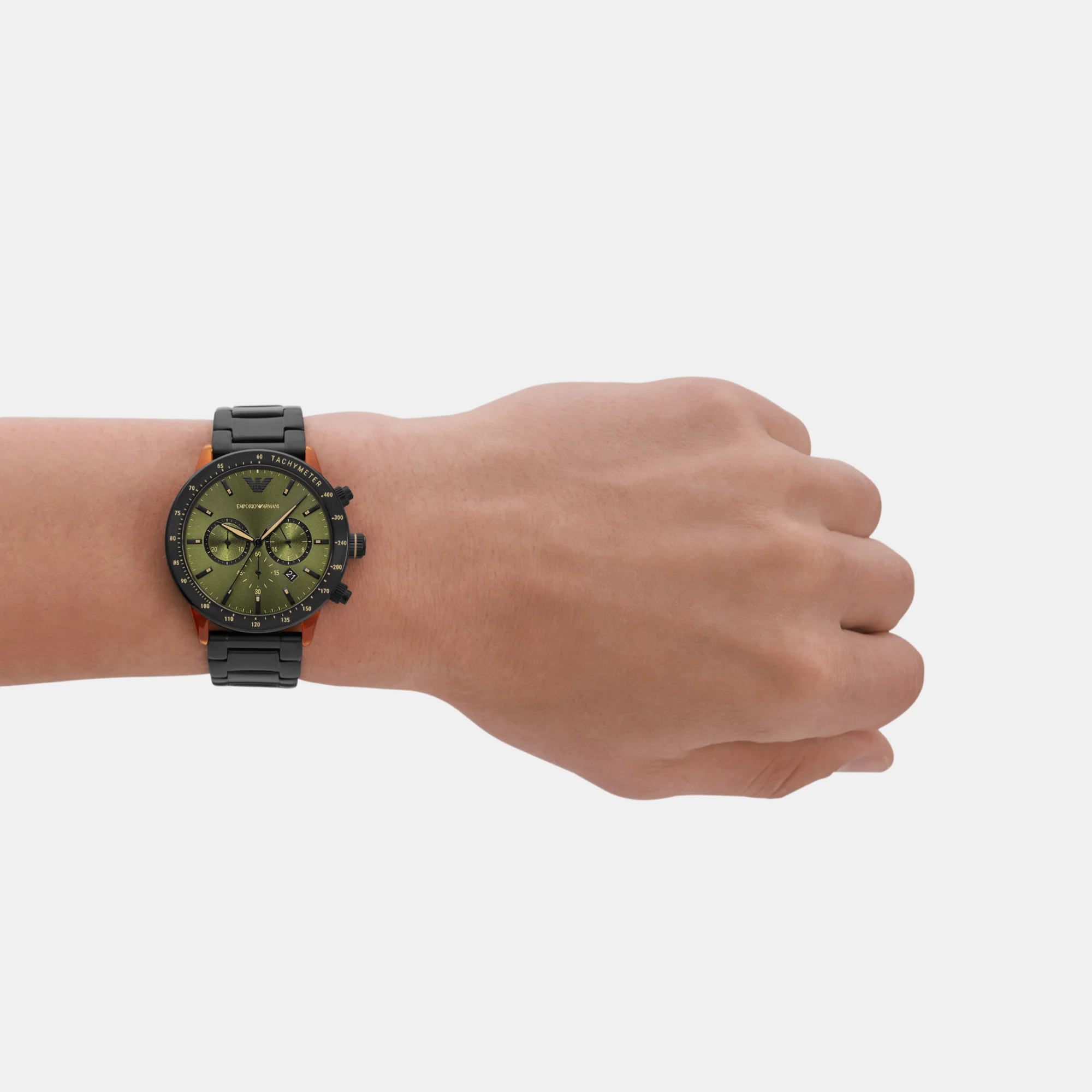 Men Quartz Green Dial Chronograph Stainless Steel Watch AR11548 - Image 6