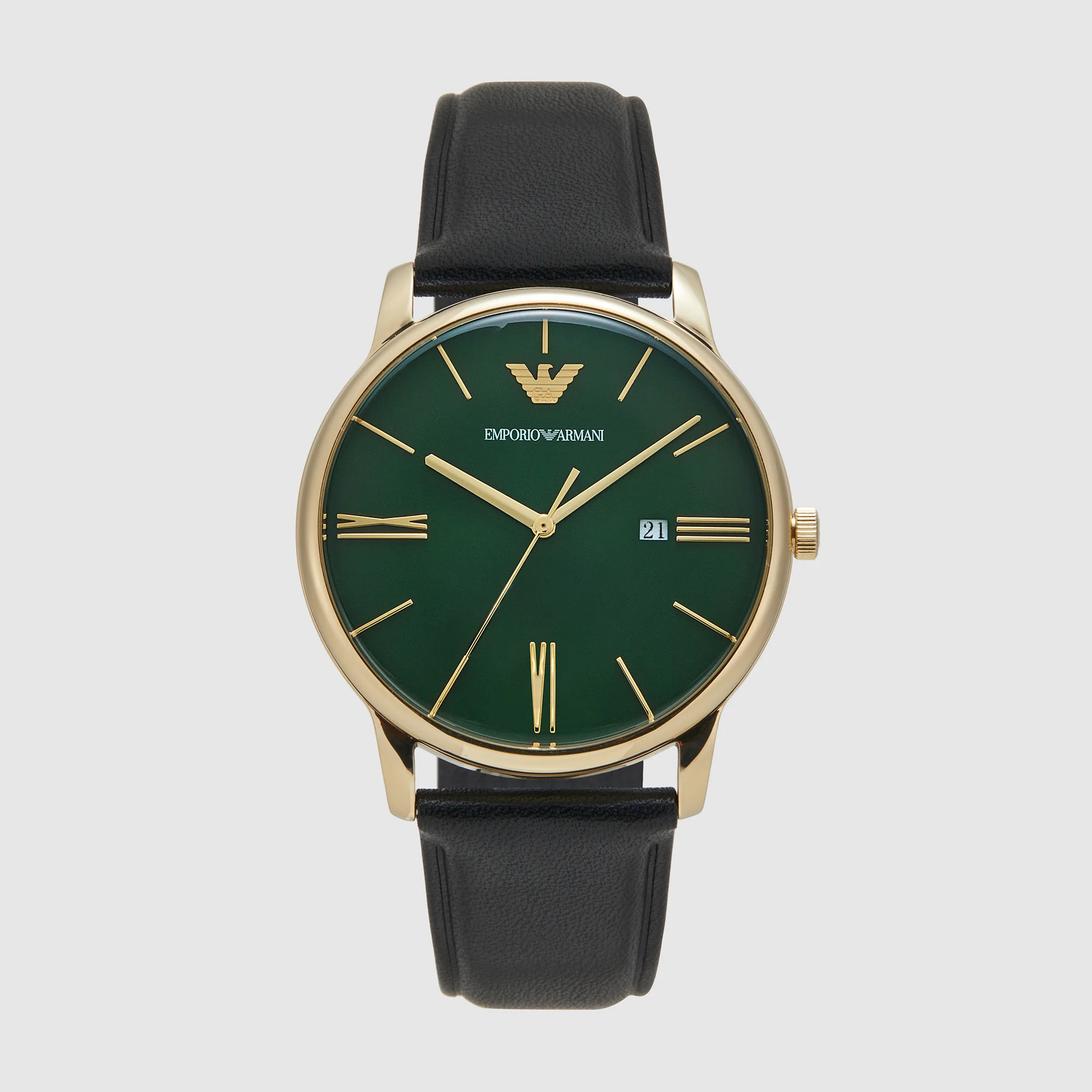 Minimalist Men Quartz Green Dial Analog Leather Watch AR11601