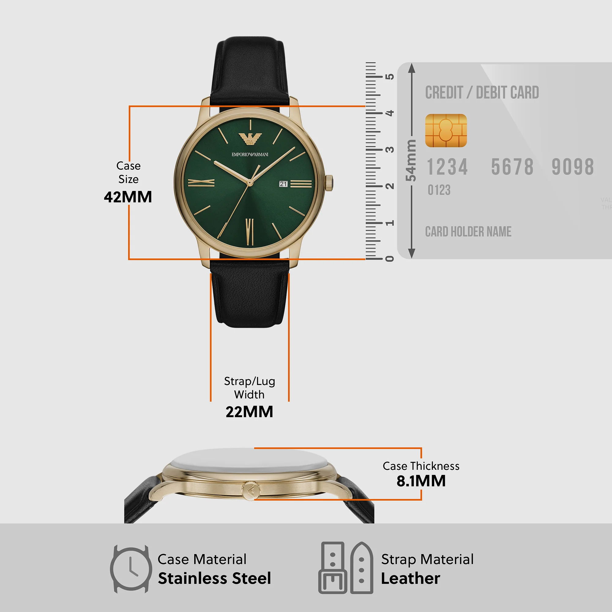 Minimalist Men Quartz Green Dial Analog Leather Watch AR11601 - Image 5