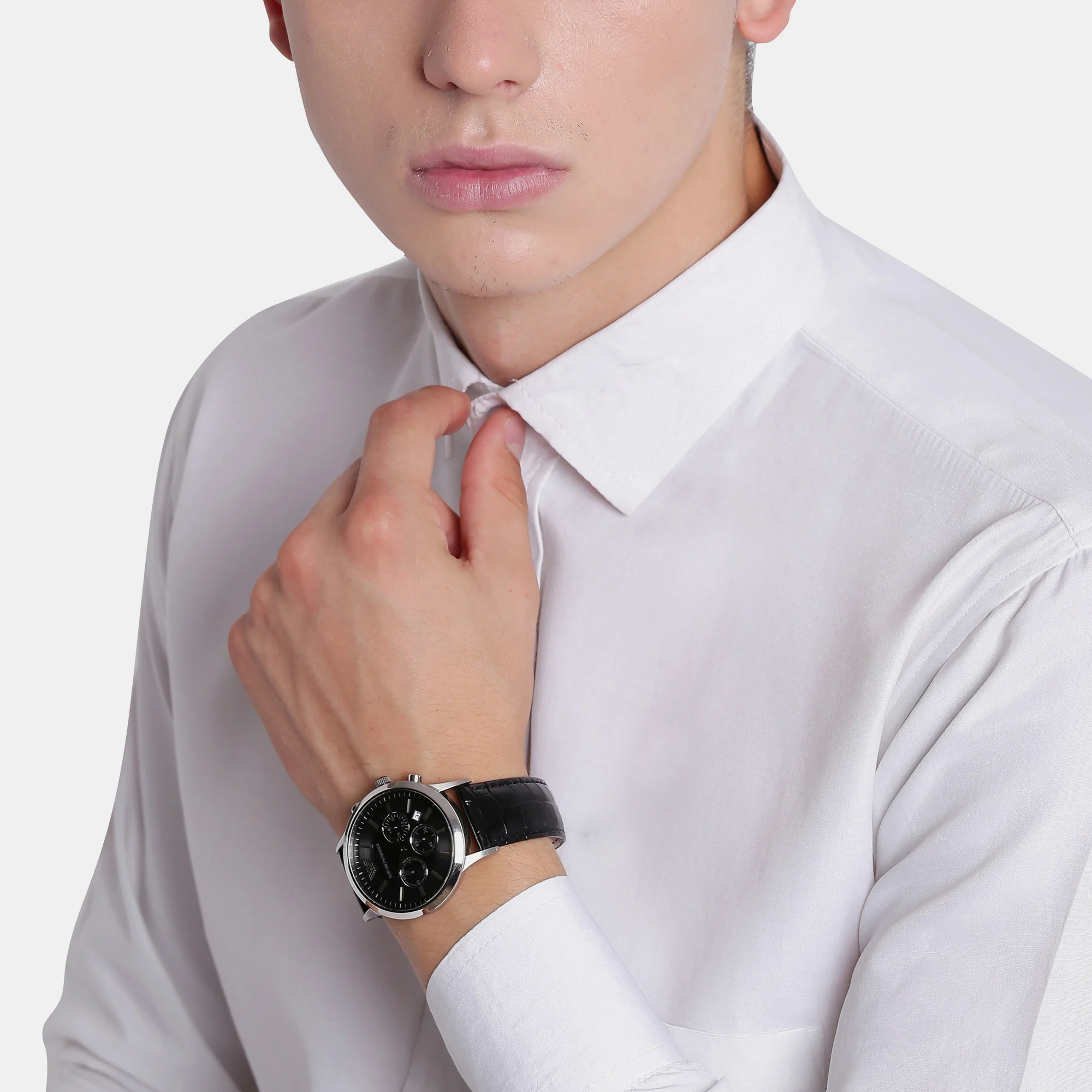 Renato Men Quartz Black Dial Chronograph Leather Watch AR2447 - Image 2