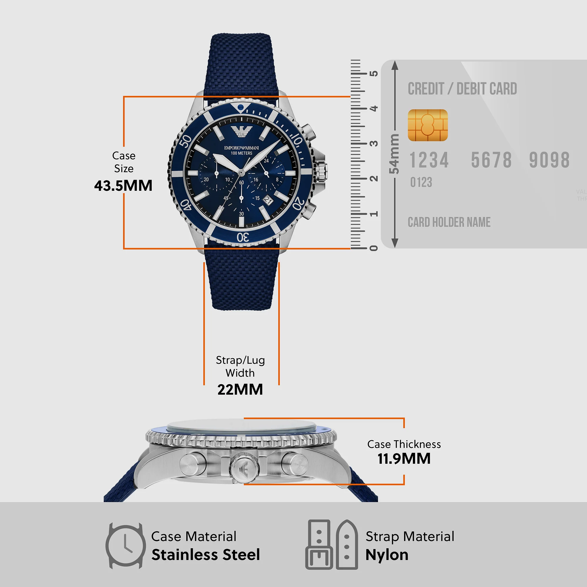 Sea Explorer Men Quartz Blue Dial Chronograph Nylon Watch AR11588 - Image 5