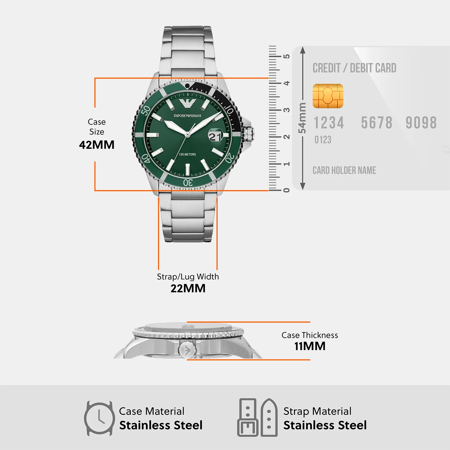 Sea Explorer Men Quartz Green Dial Analog Stainless Steel Watch AR11338 - Image 10