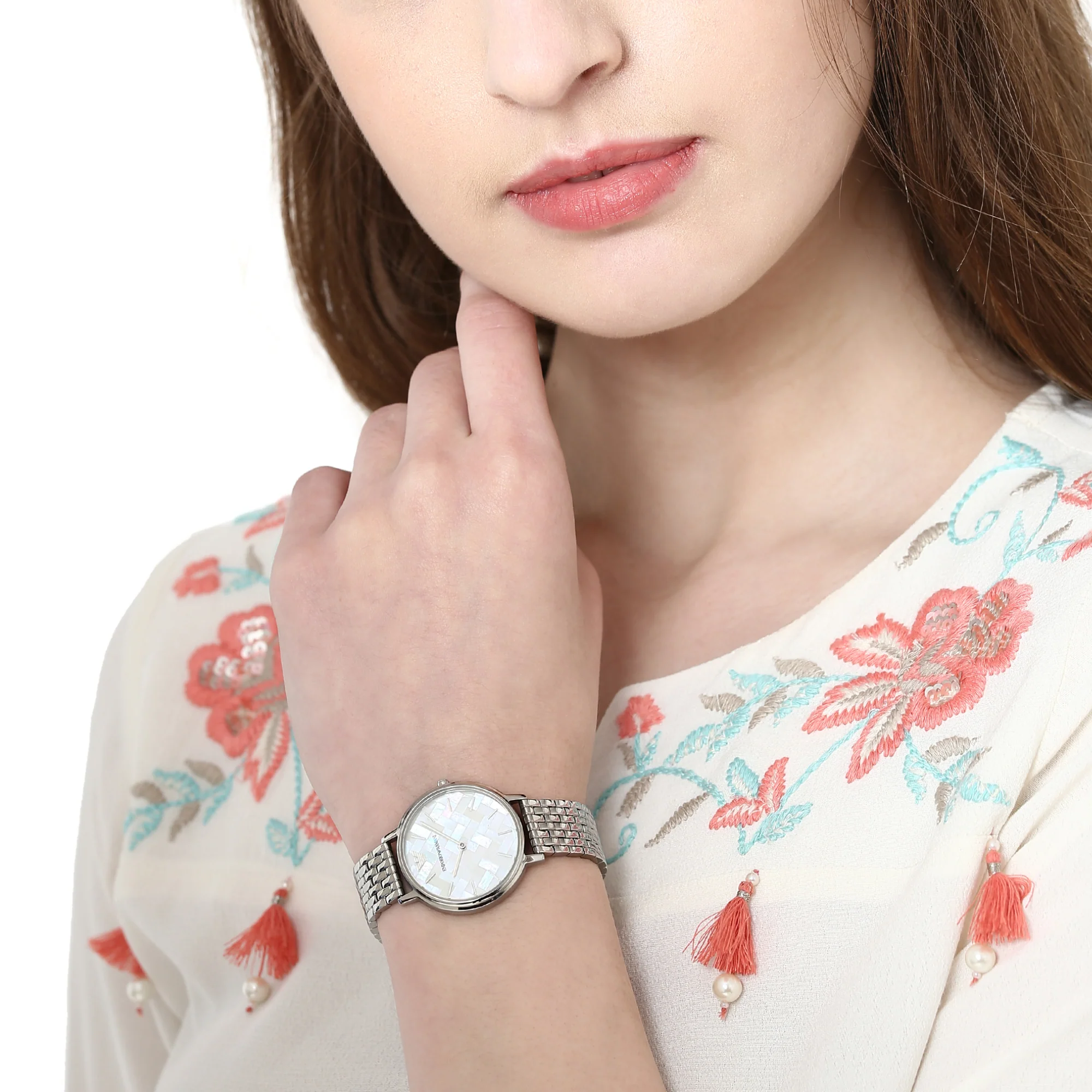 Women Quartz White Mother Of Pearl Dial Analog Stainless Steel Watch AR11112 - Image 5