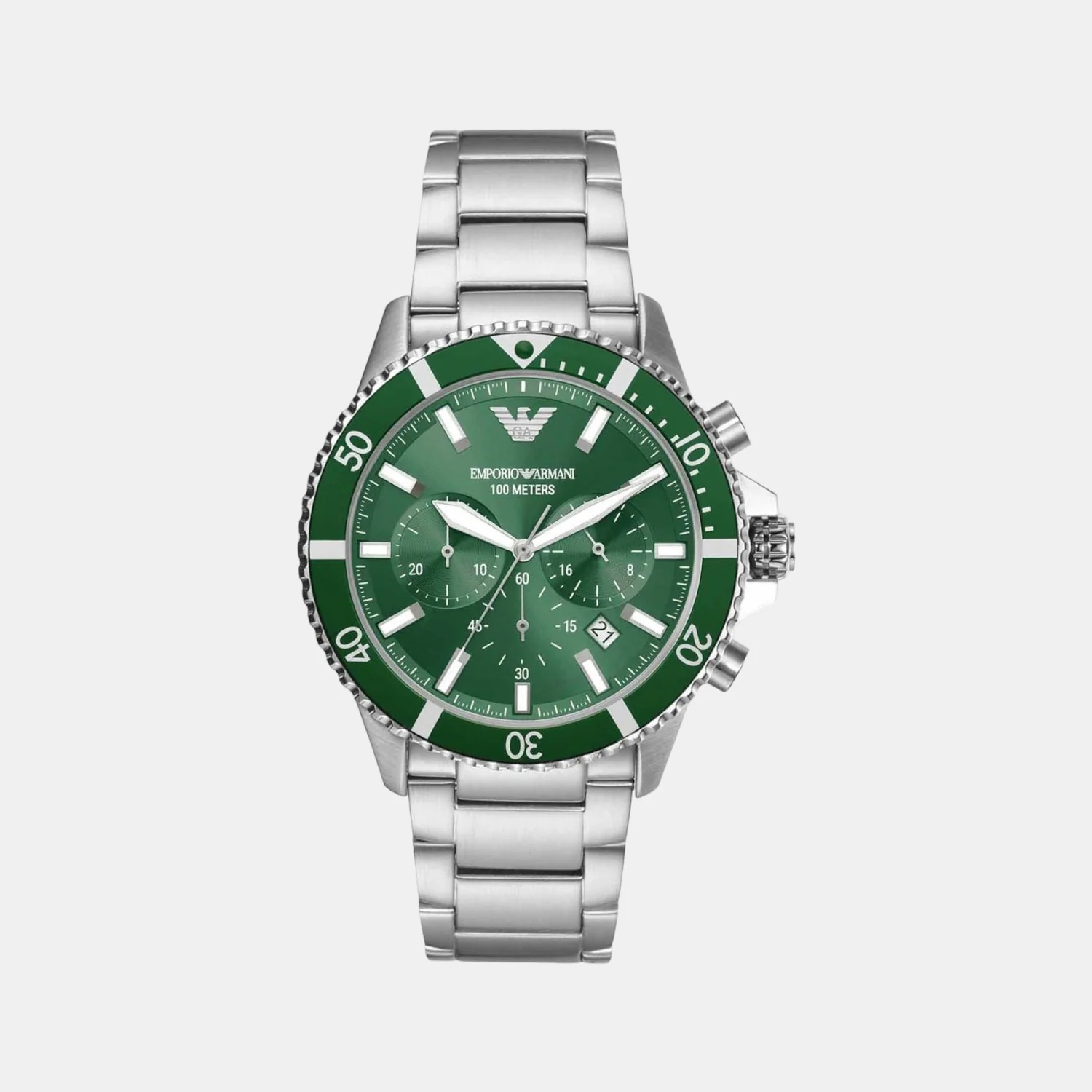 World Explorer Men Quartz Green Dial Chronograph Stainless Steel Watch AR11500