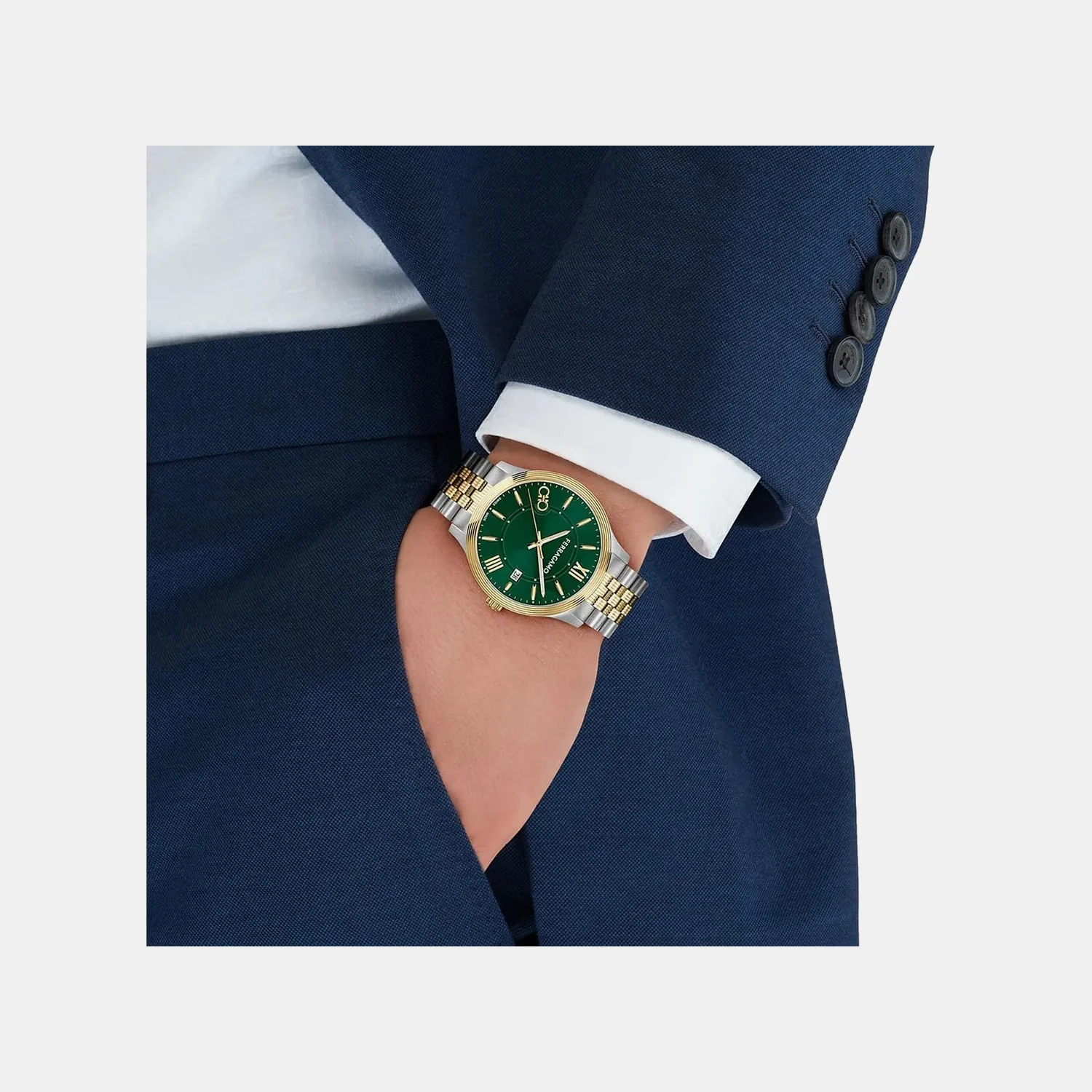 Men Quartz Green Dial Analog Stainless Steel Watch SFTB00424 - Image 4