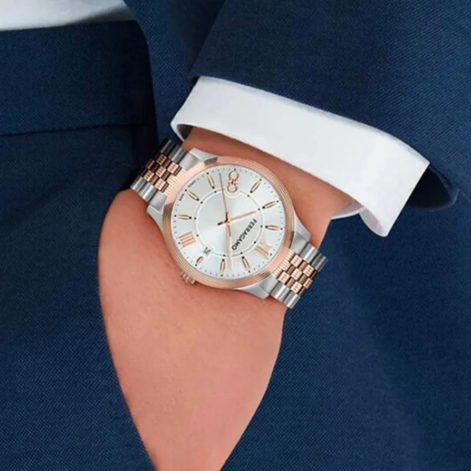 Men Quartz White & Silver Dial Analog Stainless Steel Watch SFTB00224 - Image 2