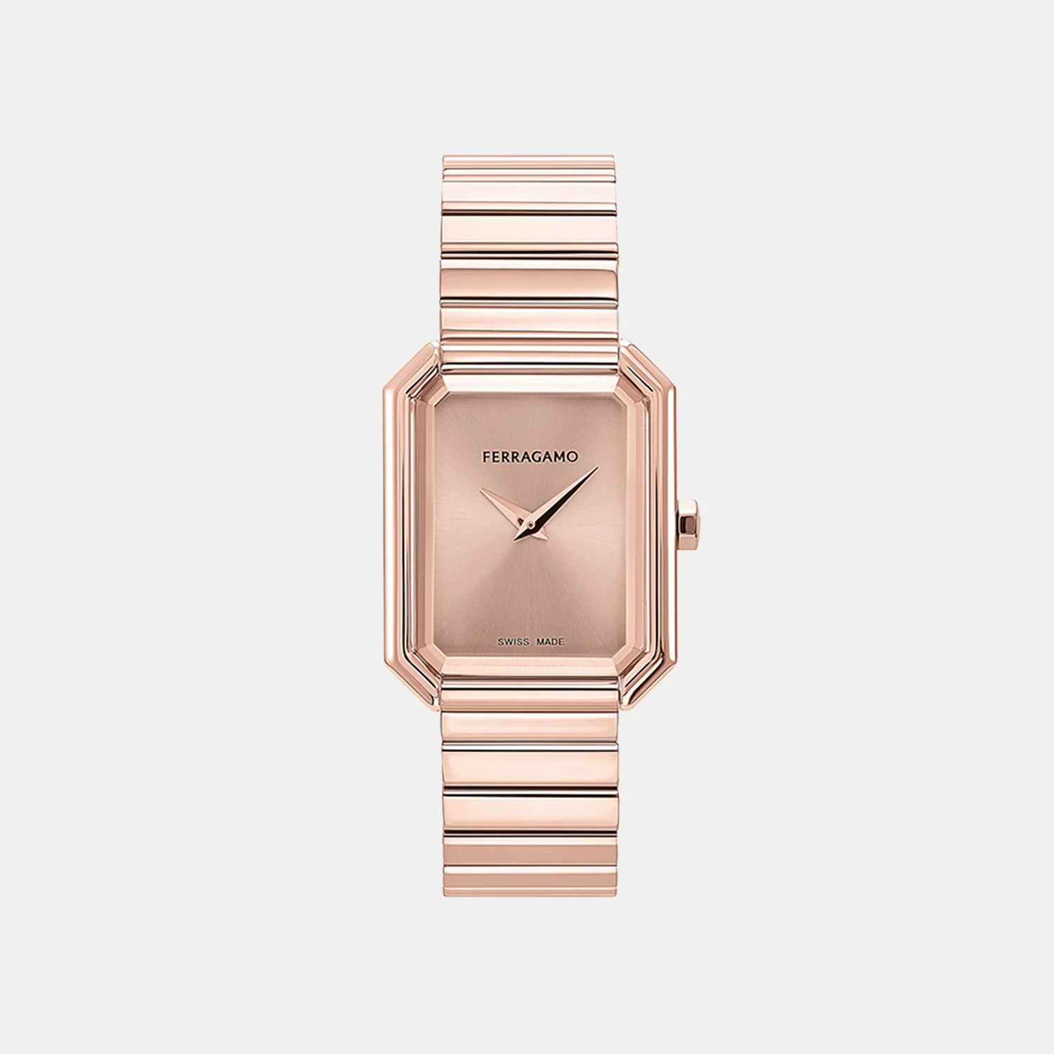 S8-Ferragamo Crystal Tank Women Quartz Rose Gold Dial Analog Stainless Steel Watch SFS800524