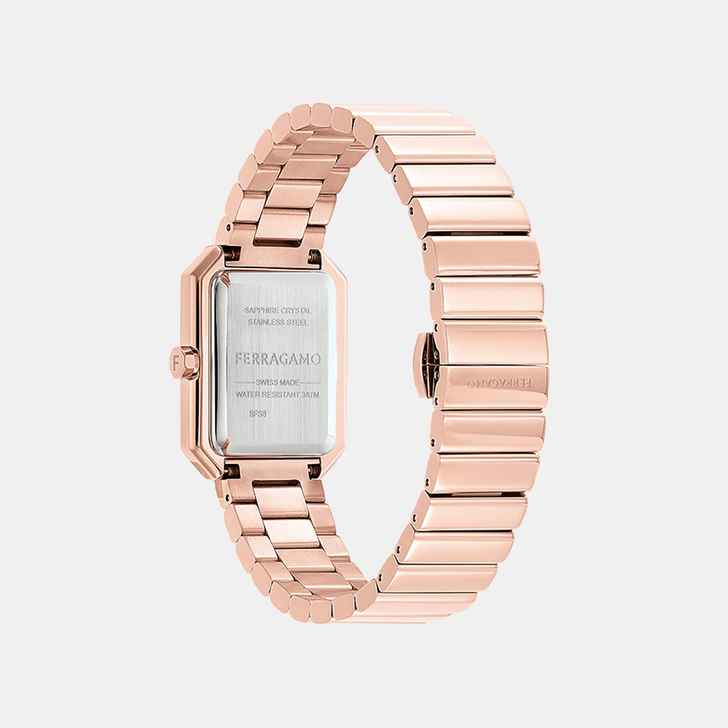 S8-Ferragamo Crystal Tank Women Quartz Rose Gold Dial Analog Stainless Steel Watch SFS800524 - Image 2