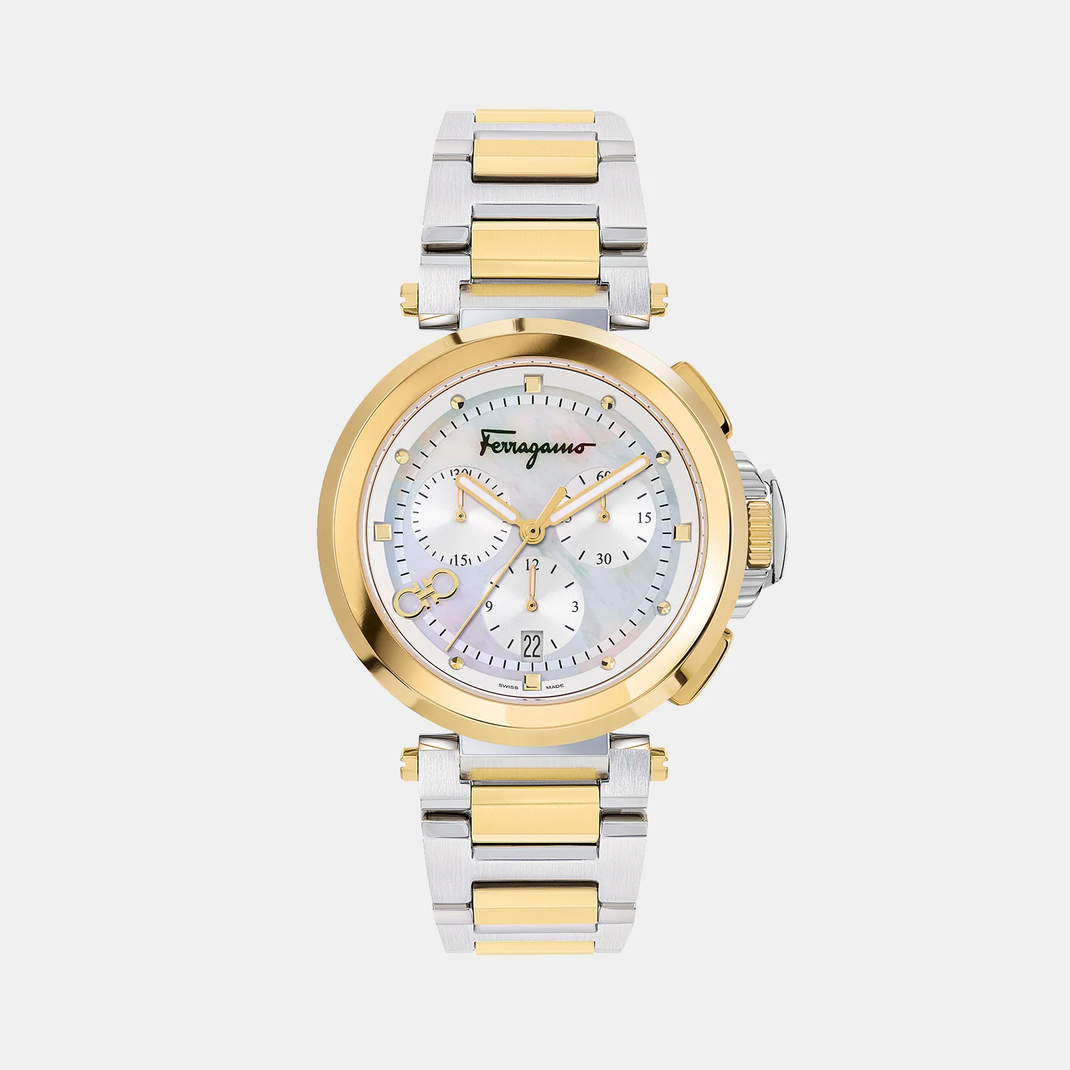 Women Quartz Mother Of Pearl Dial Chronograph Stainless Steel Watch SFMW00322