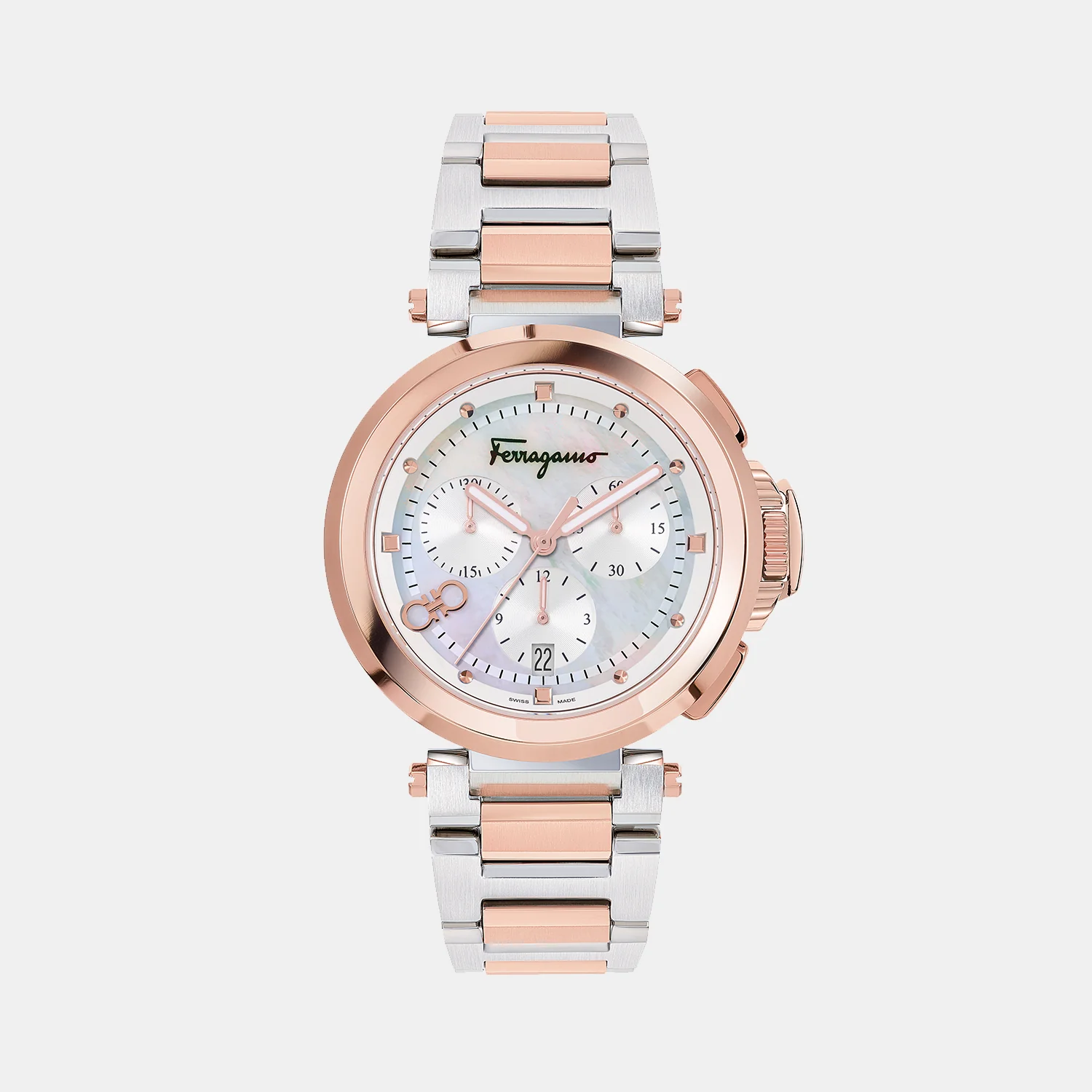 Women Quartz White Mother Of Pearl Dial Chronograph Stainless Steel Watch SFMW00422