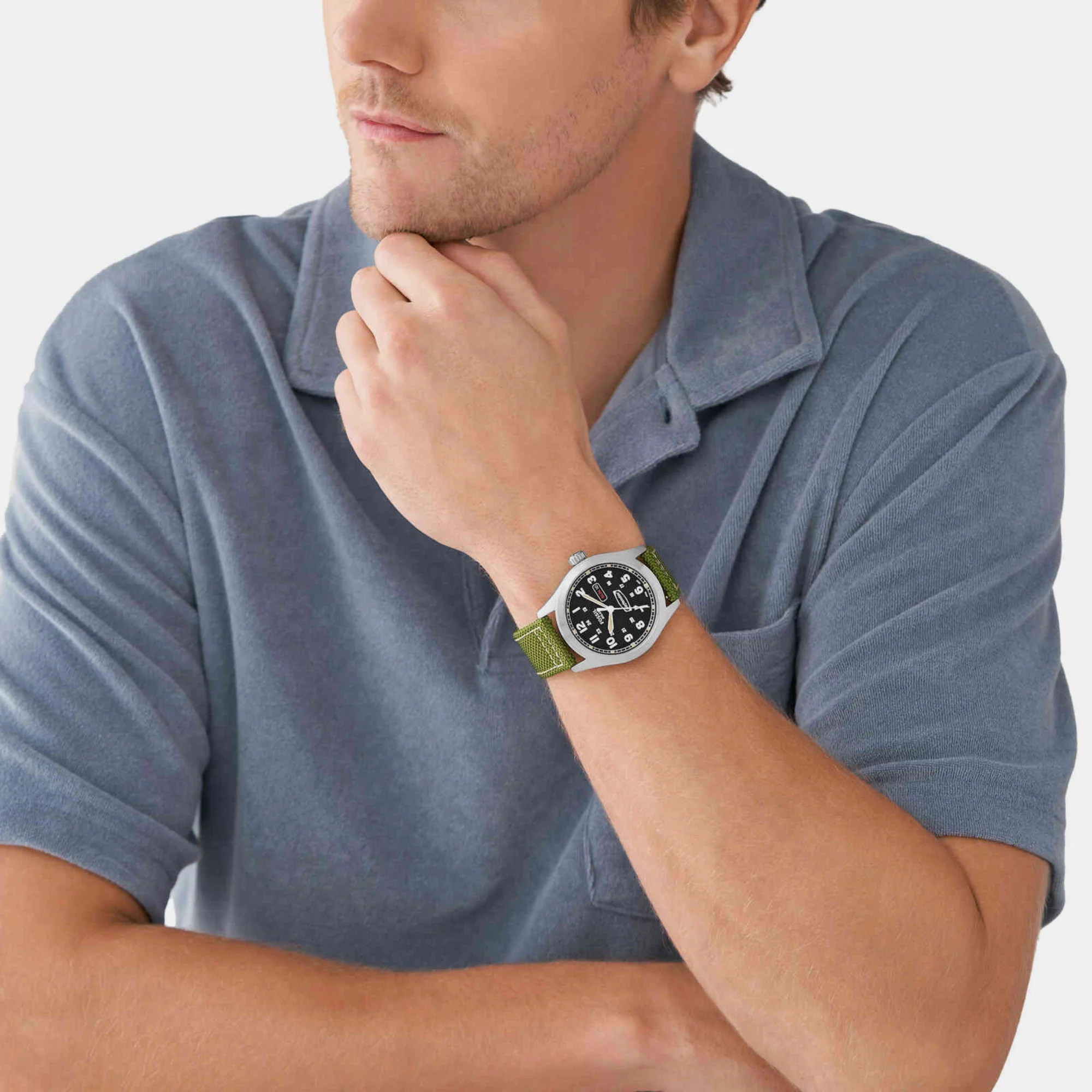 Defender Men Solar Black Dial Analog Nylon Watch FS5977 - Image 3