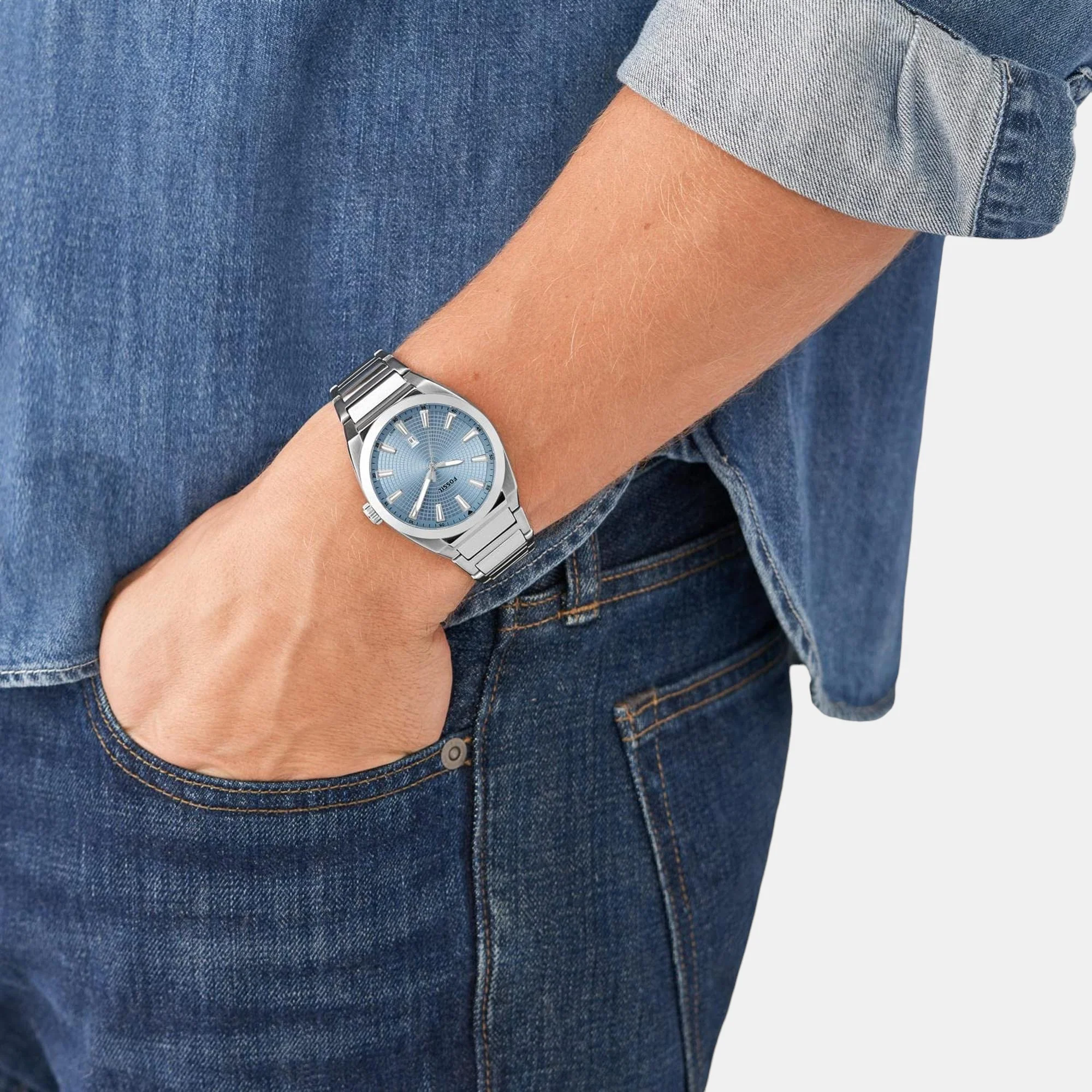 Everett Men Quartz Blue Dial Analog Stainless Steel Watch FS5986 - Image 4