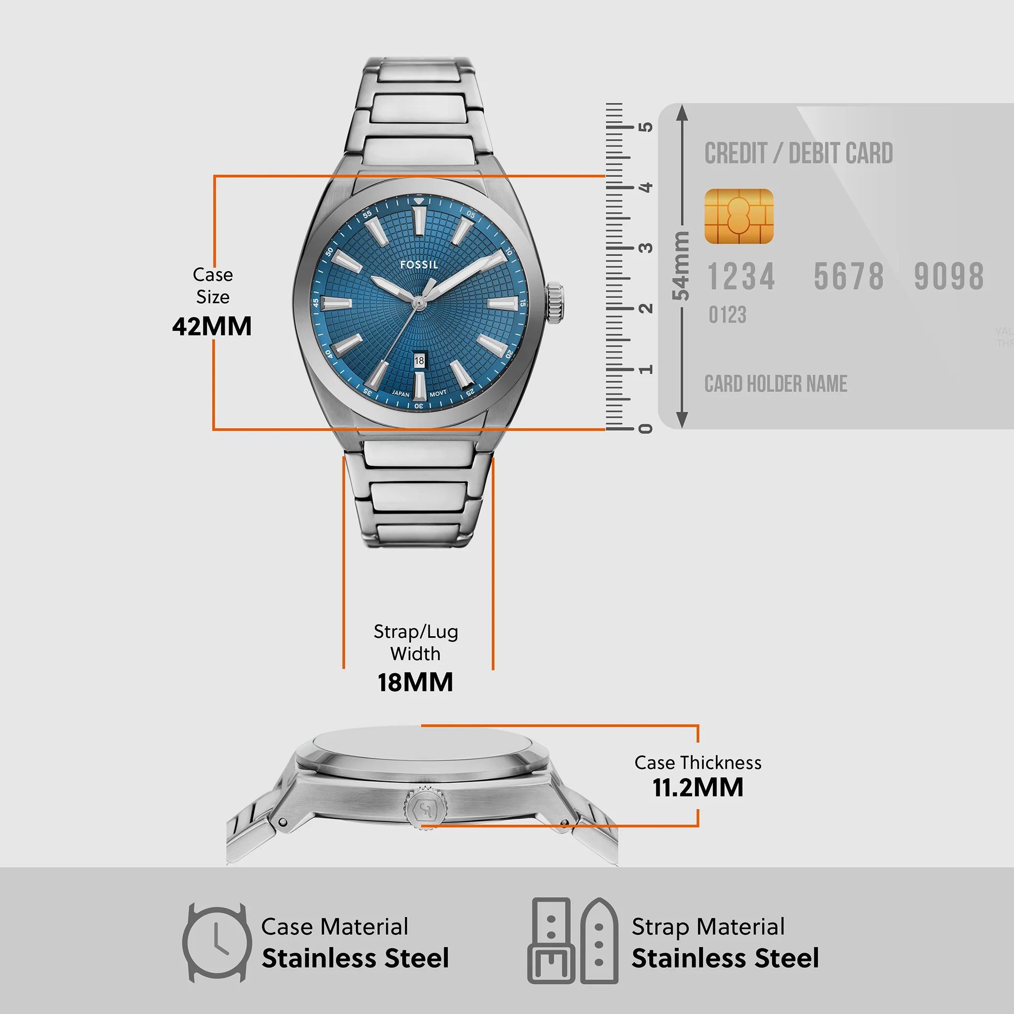Everett Men Quartz Blue Dial Analog Stainless Steel Watch FS6054 - Image 5
