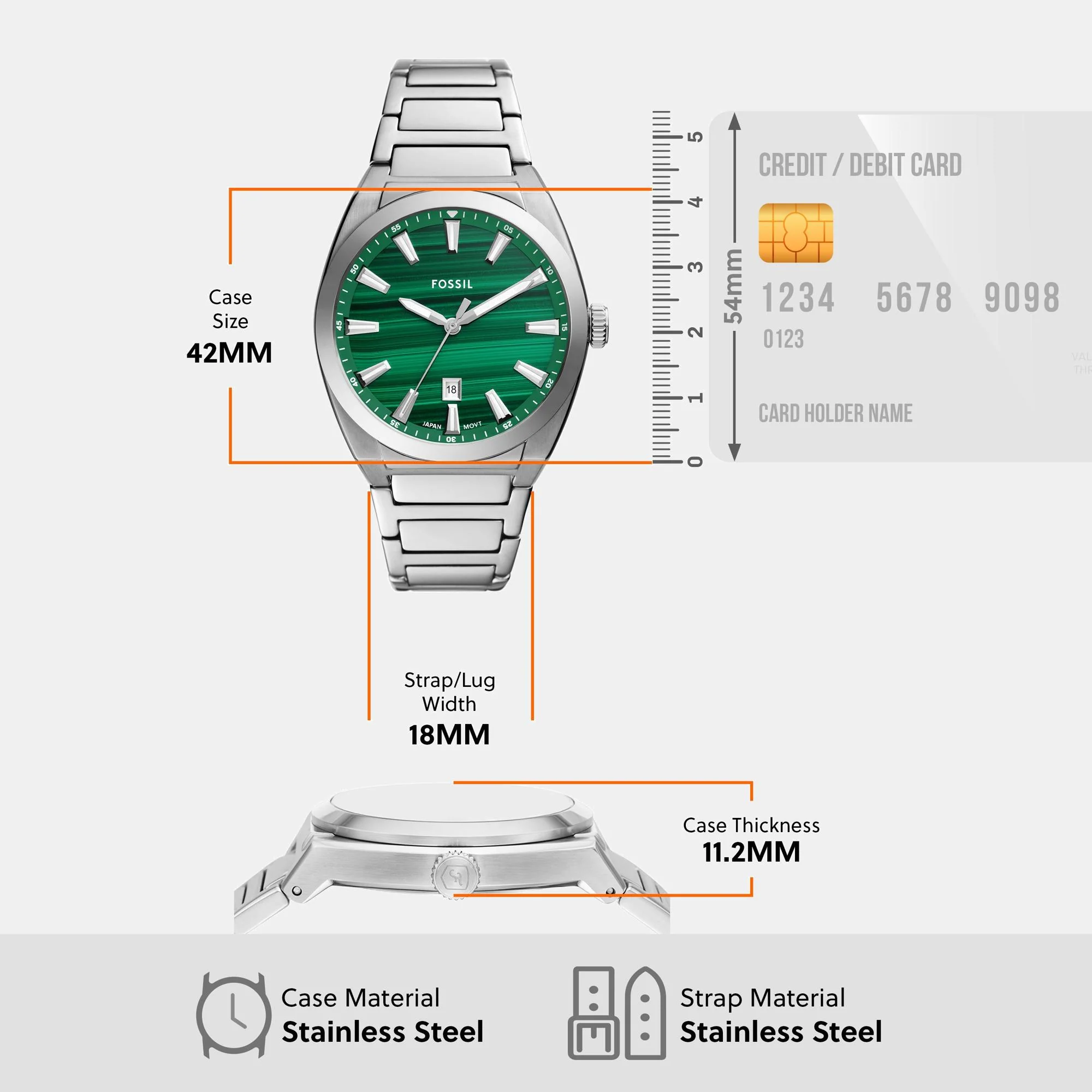 Everett Men Quartz Green Dial Analog Stainless Steel Watch FS6056 - Image 7