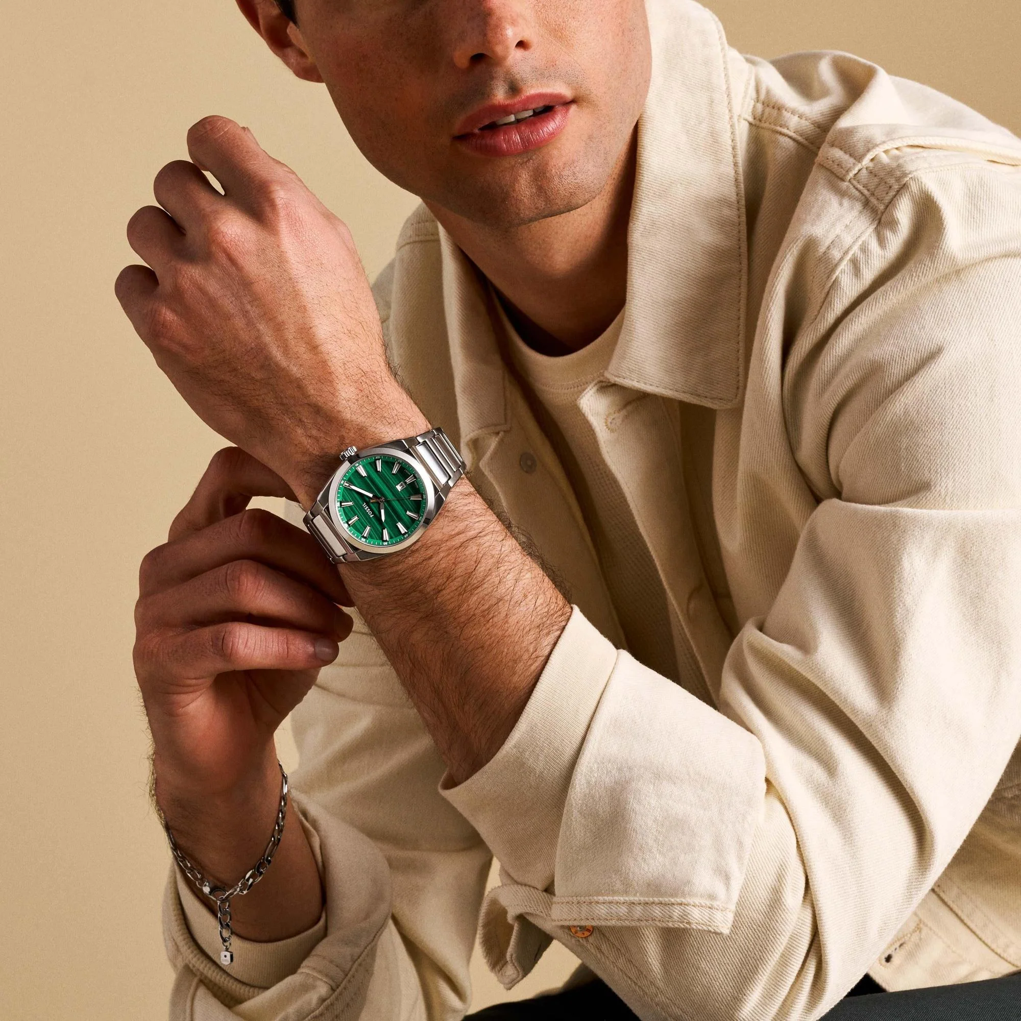 Everett Men Quartz Green Dial Analog Stainless Steel Watch FS6056 - Image 8