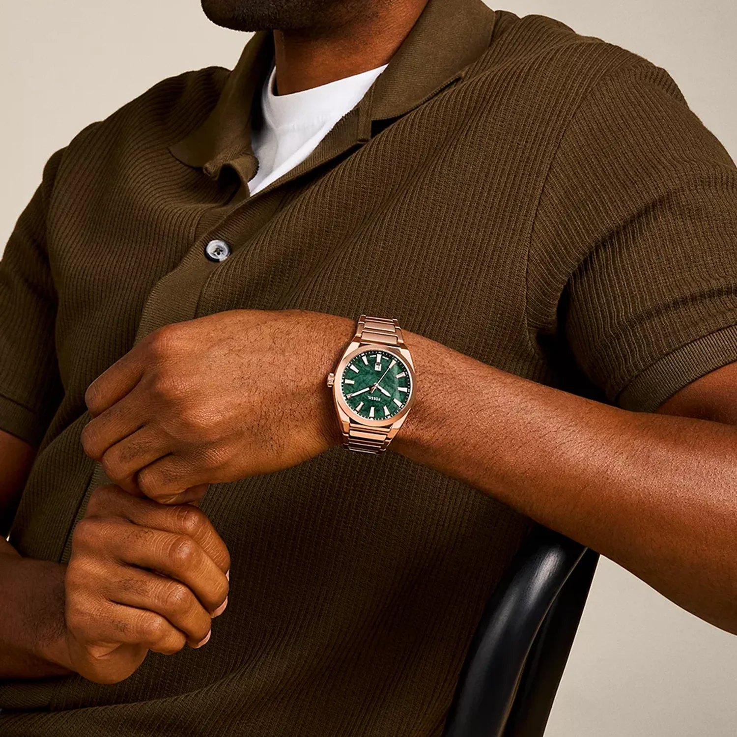 Everett Men Quartz Green Dial Analog Stainless Steel Watch FS6074 - Image 4