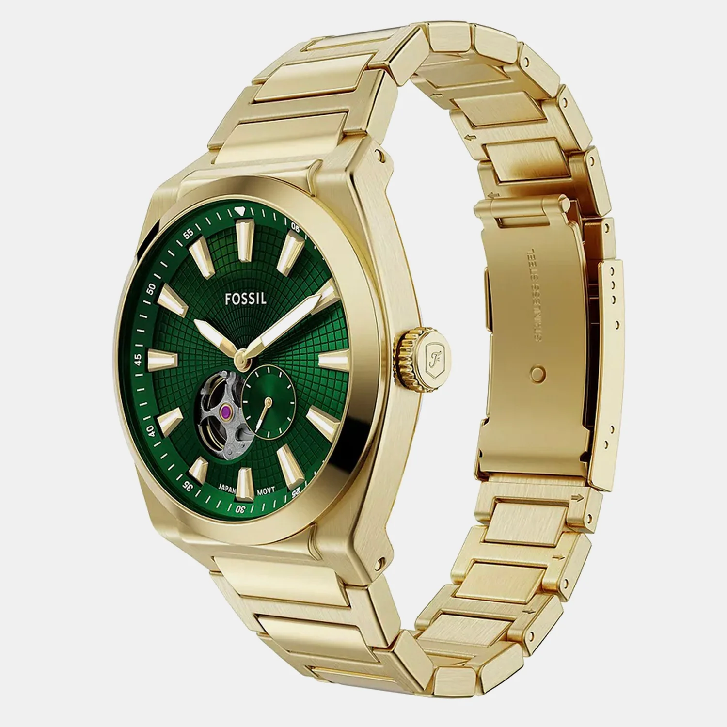 Everett Open Heart Men Automatic Green Dial Analog Stainless Steel Watch ME3276 - Image 3