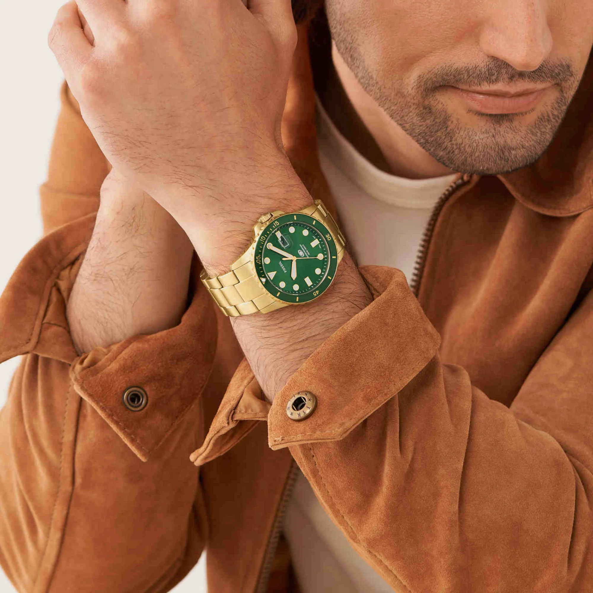 Fossil Blue Dive Men Quartz Green Dial Analog Stainless Steel Watch FS5950 - Image 4