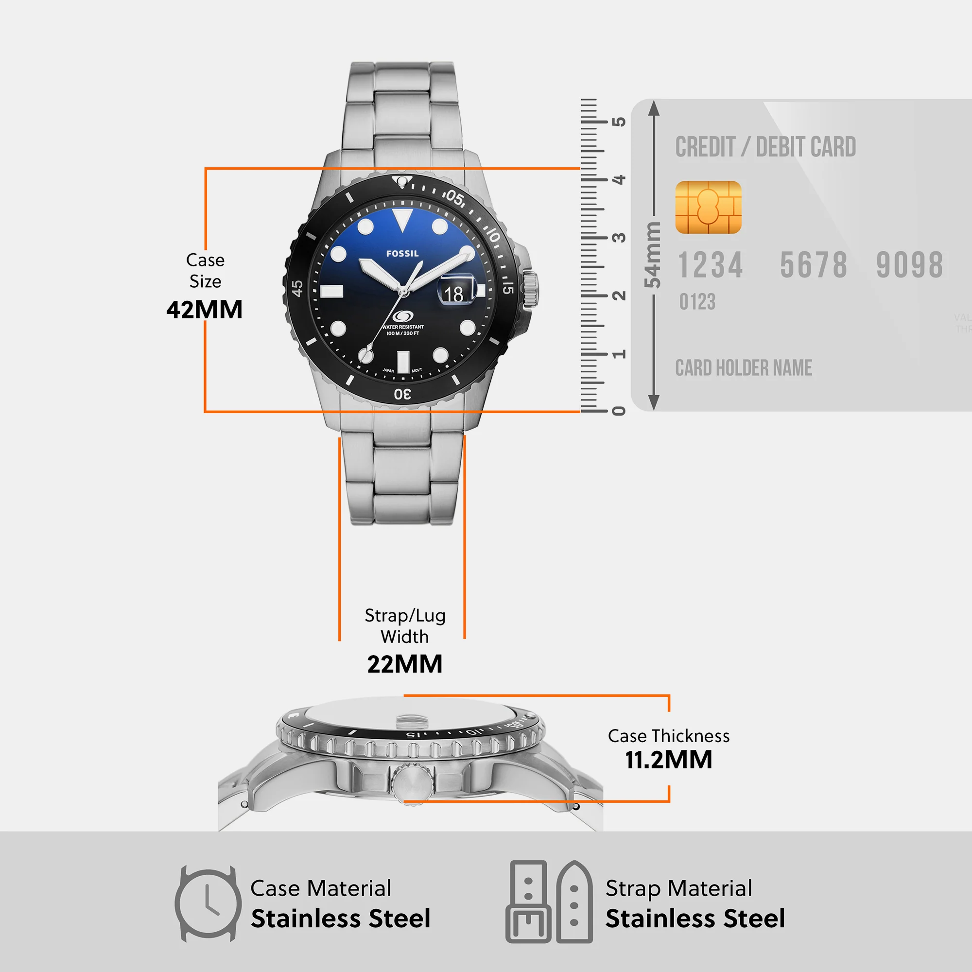 Fossil Blue Dive Men Quartz Two Tone Dial Analog Stainless Steel Watch FS6038 - Image 6