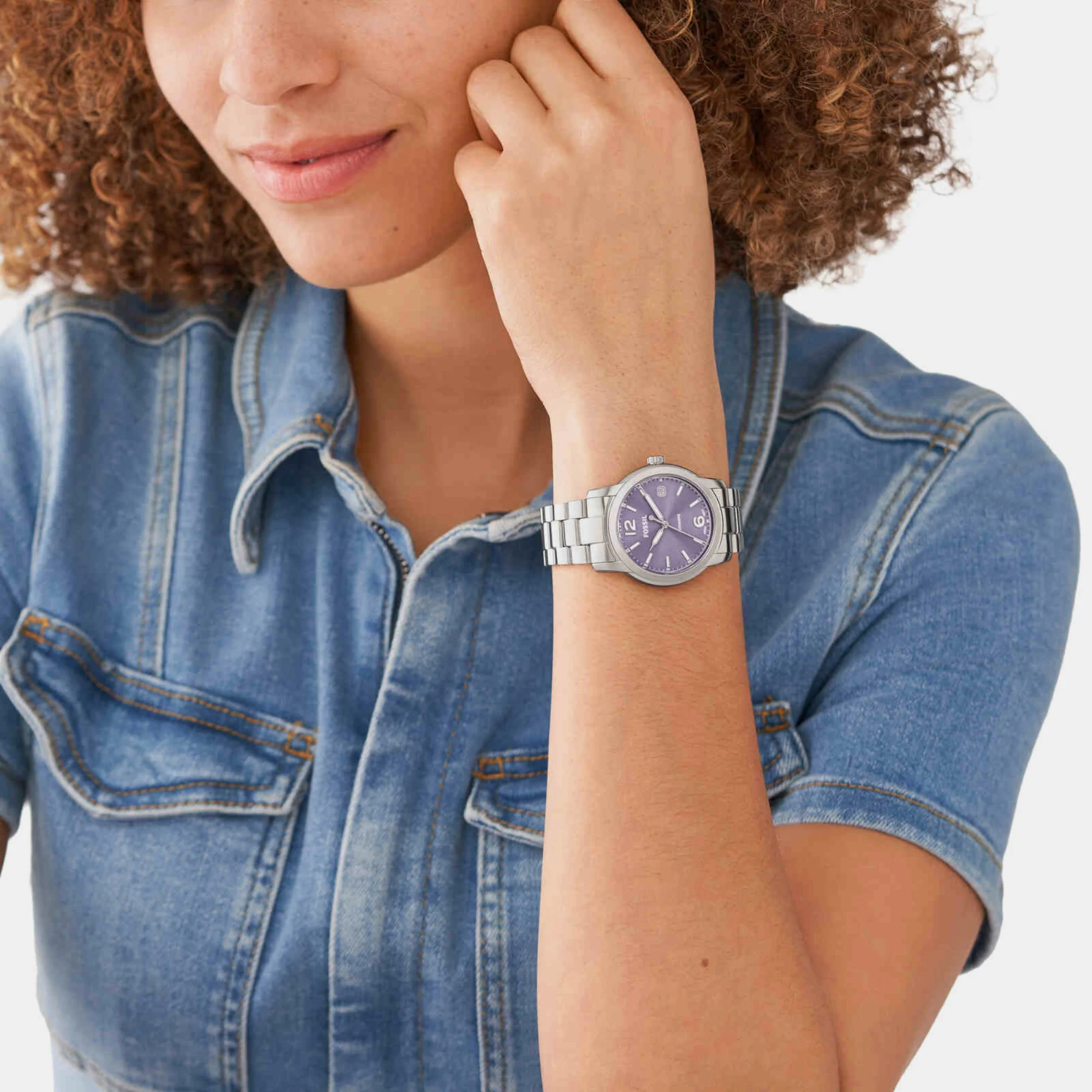 Fossil Heritage Women Automatic Purple Dial Analog Stainless Steel Watch ME3246 - Image 3