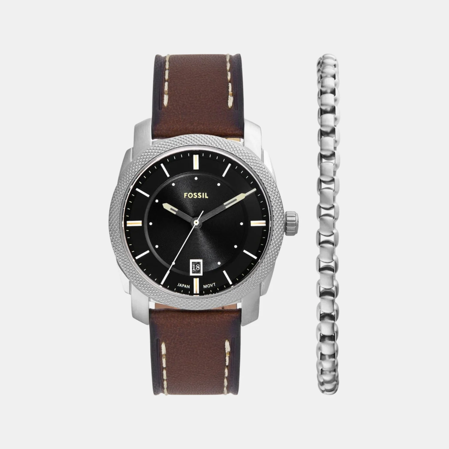 Machine Men Quartz Black Dial Analog Leather Watch FS6081SET