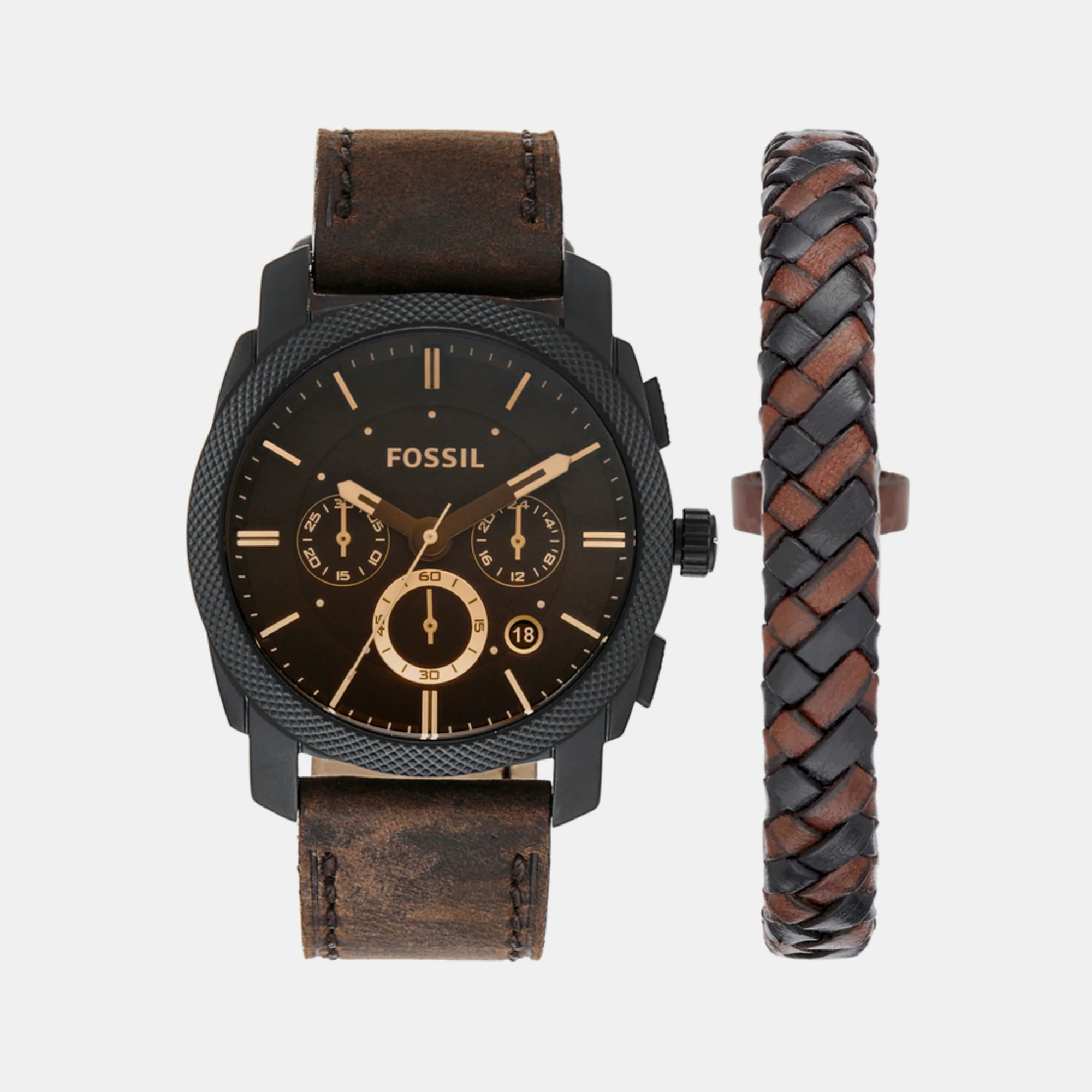 Machine Men Quartz Black Dial Chronograph Leather Watch FS5251SET - Image 3