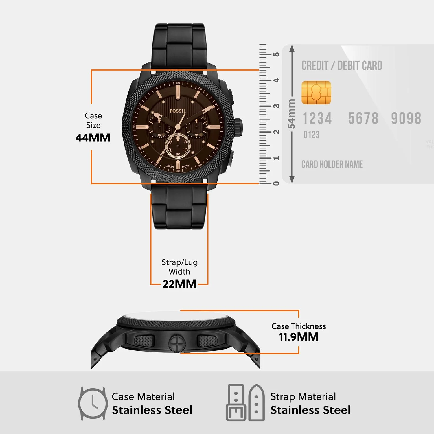Machine Men Quartz Black Dial Chronograph Stainless Steel Watch FS6097 - Image 7