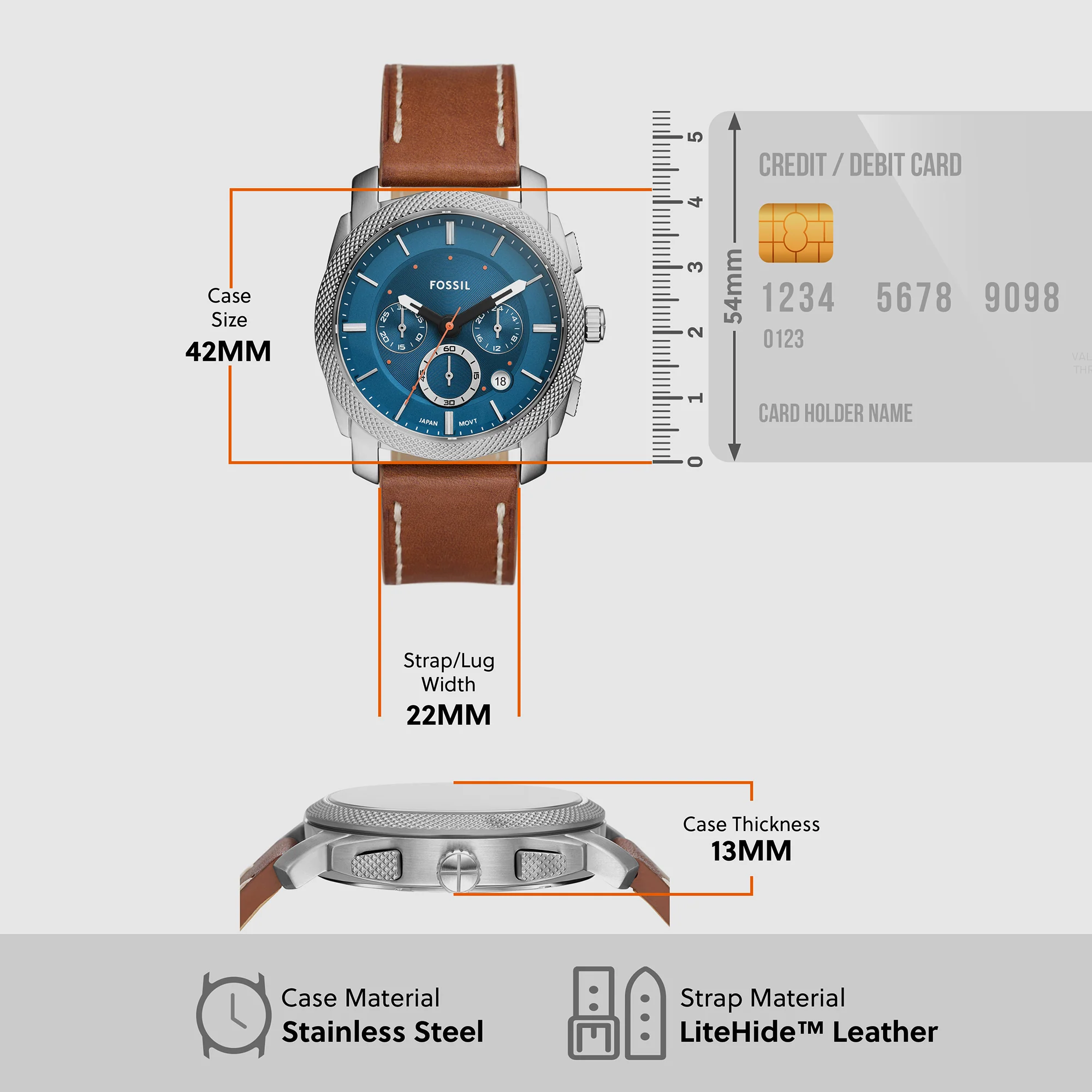 Machine Men Quartz Blue Dial Chronograph Leather Watch FS6059 - Image 6