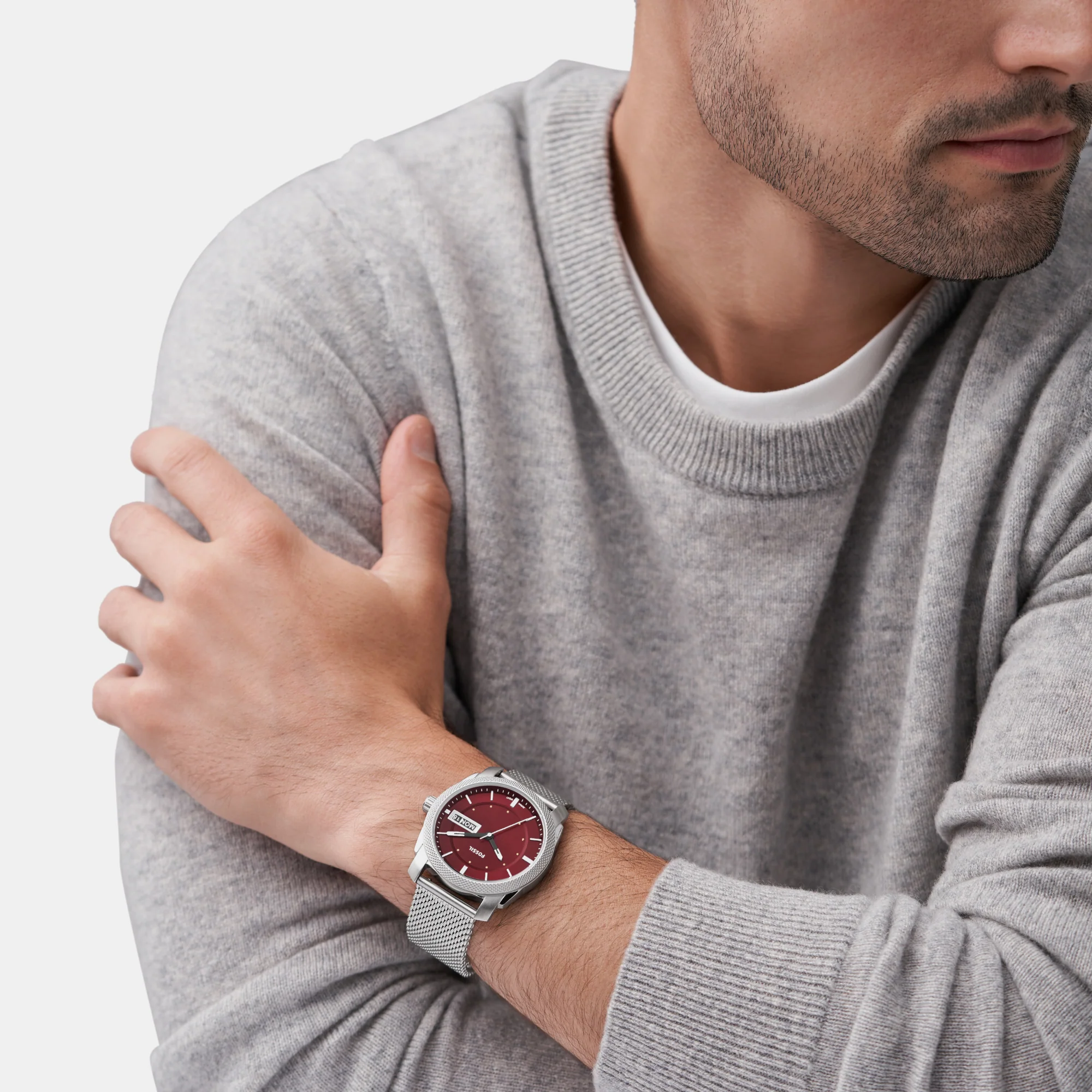 Machine Men Quartz Burgundy Dial Analog Stainless Steel Watch FS6014 - Image 6