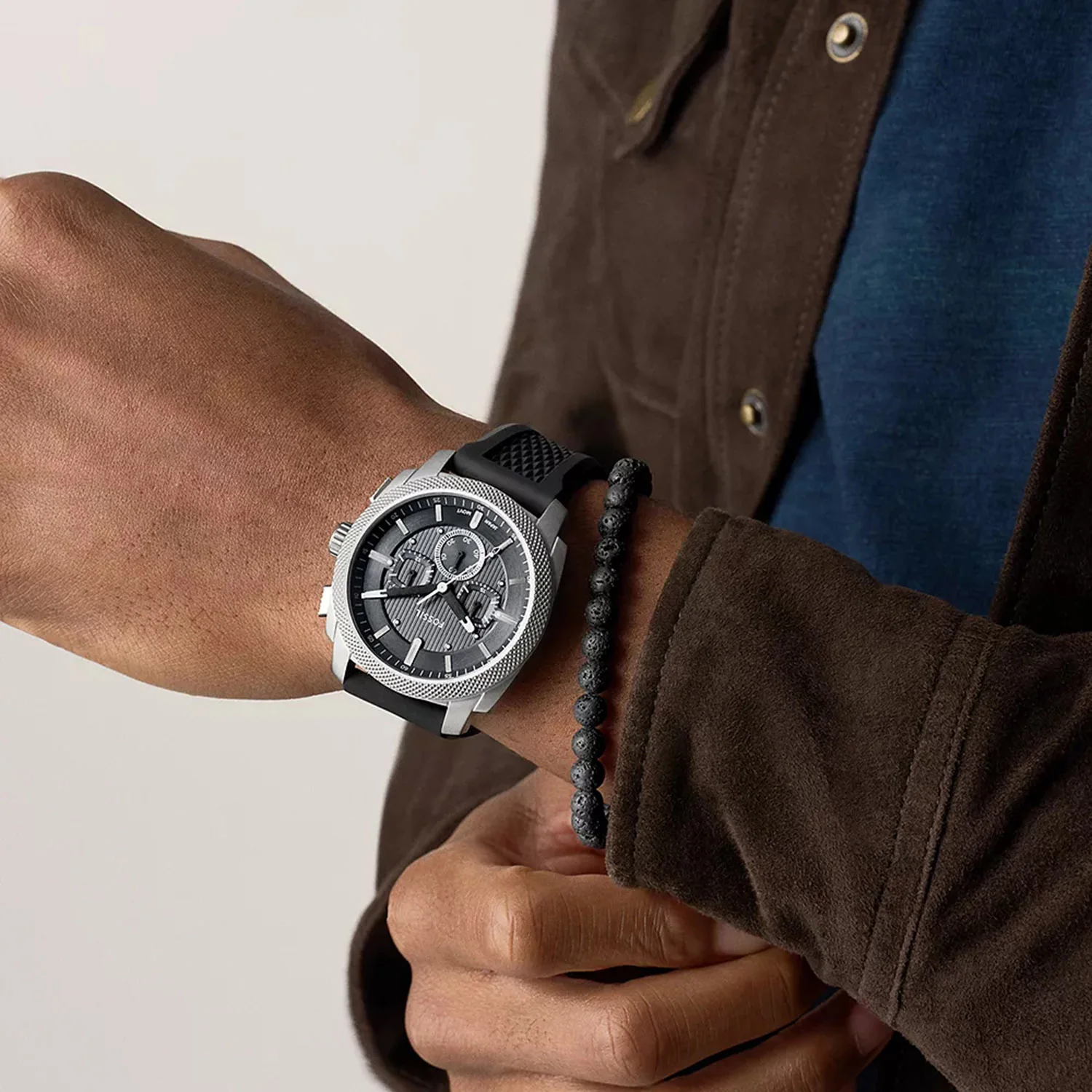 Machine Men Quartz Grey Dial Chronograph Silicone Watch FS6145SET - Image 8