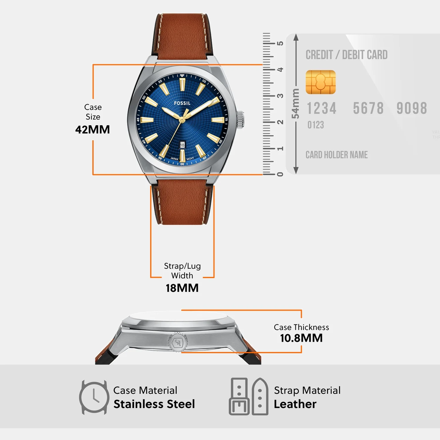 Men Quartz Blue Dial Analog Leather Watch FS6115 - Image 9